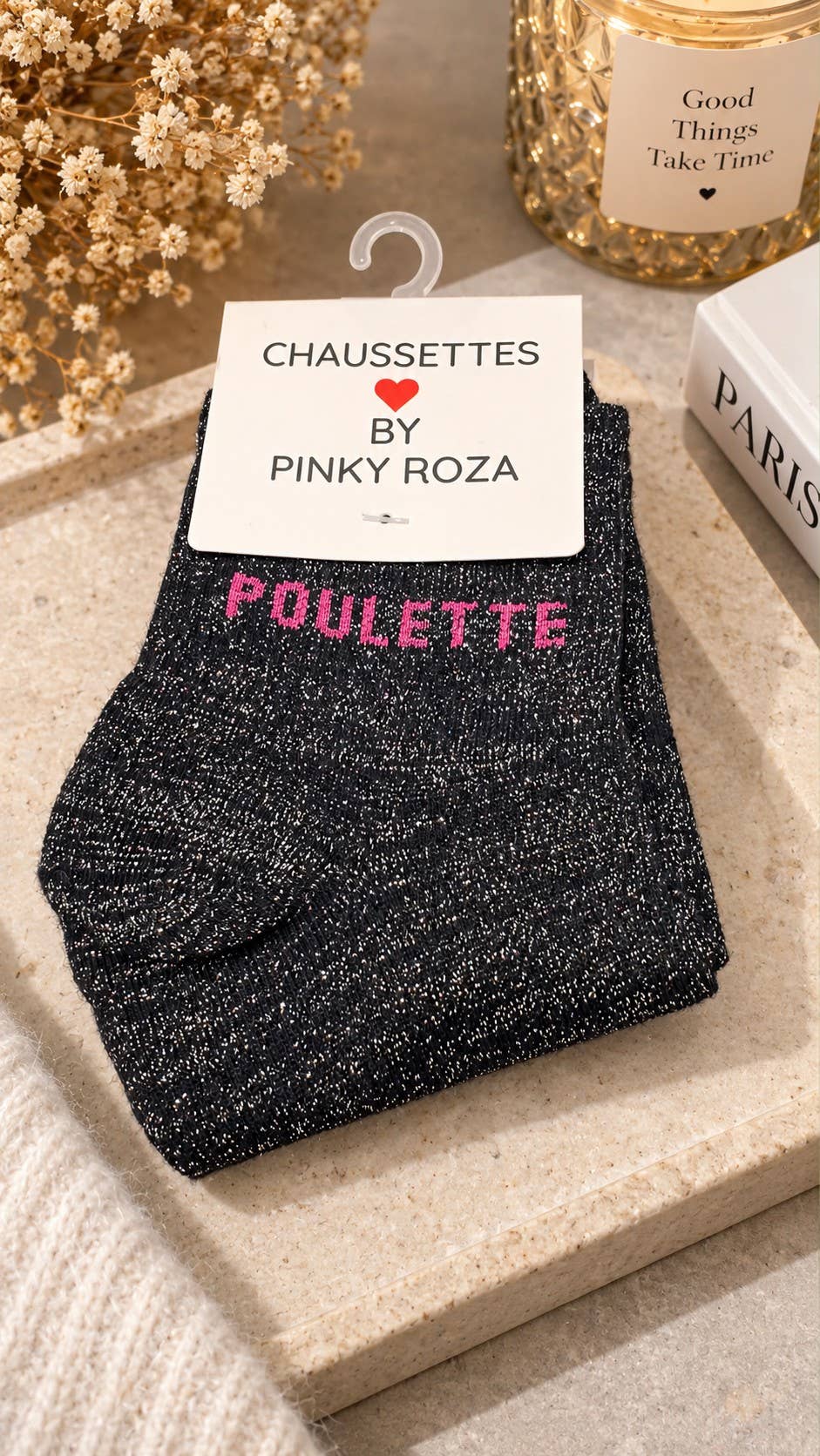 Chaussettes à paillettes « Poulette » - Noir