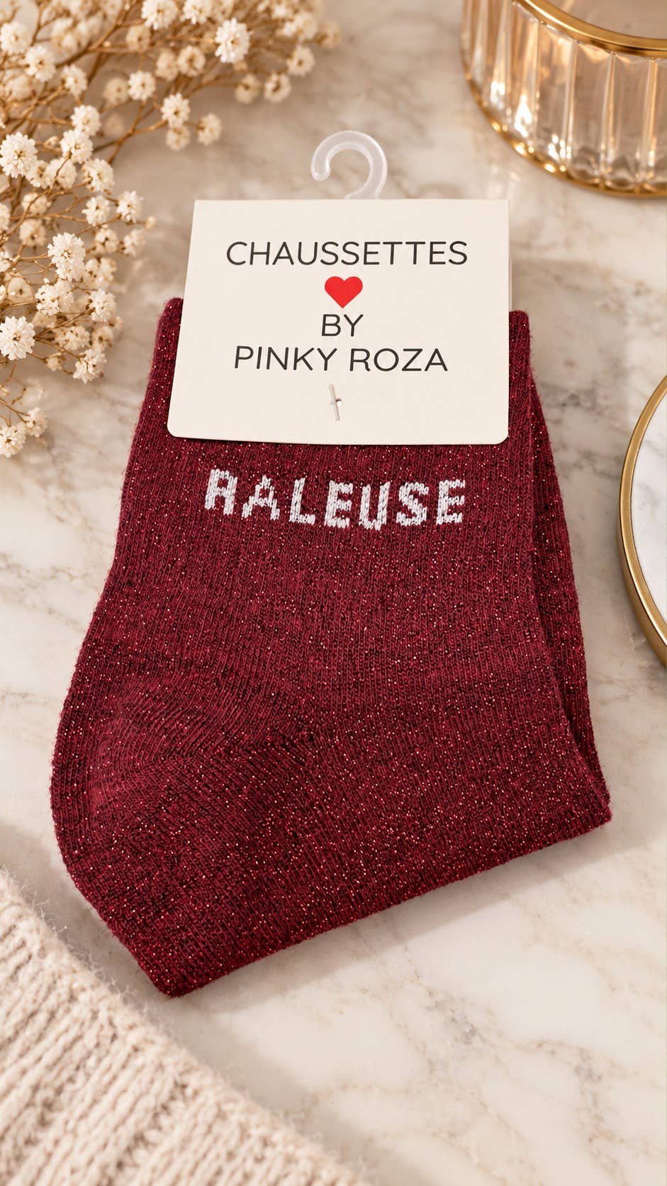 Chaussettes à paillettes « Râleuse » - bordeaux