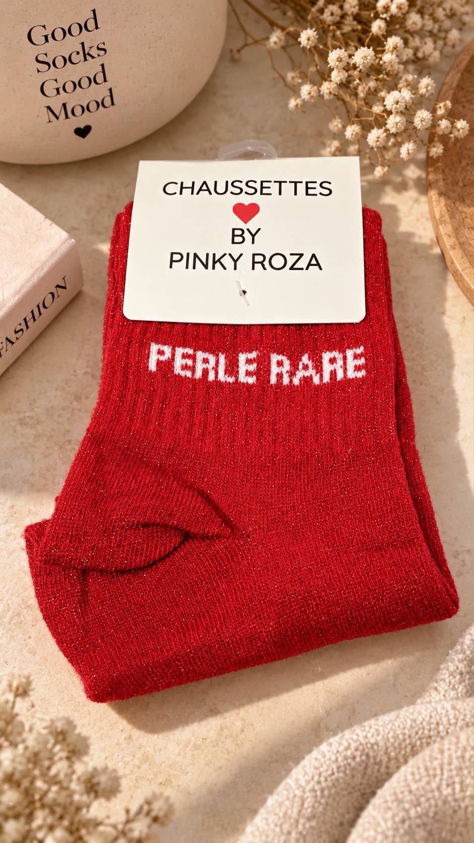 Chaussettes à paillettes « Perle rare » - rouge