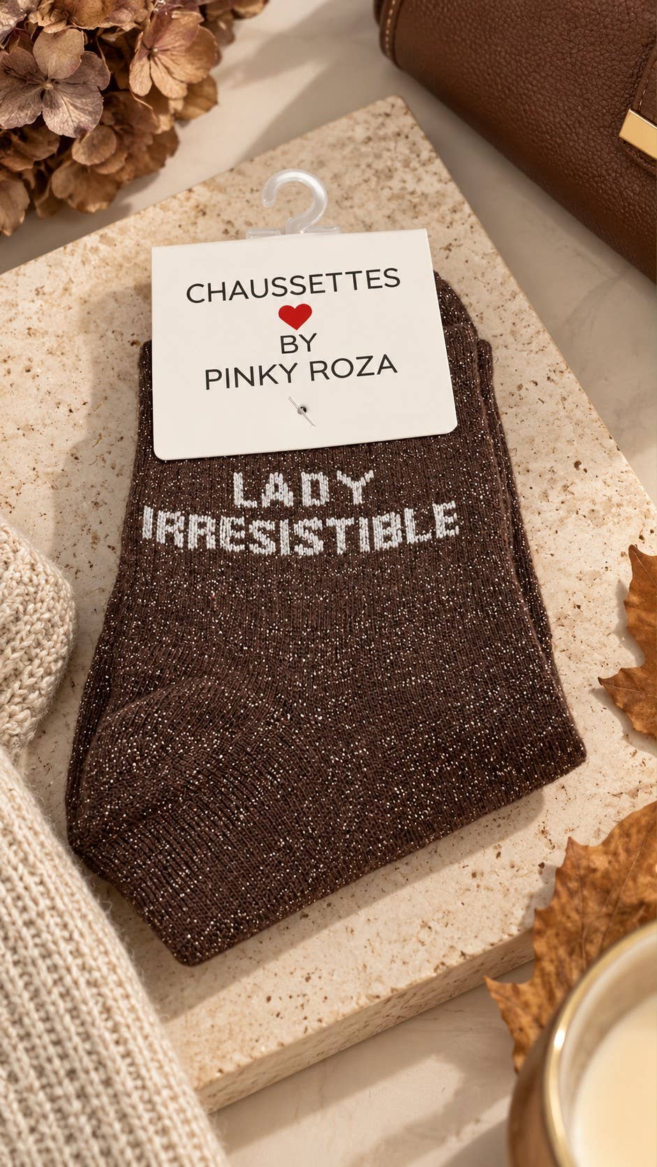Chaussettes à paillettes « Lady irrésistible » - marron