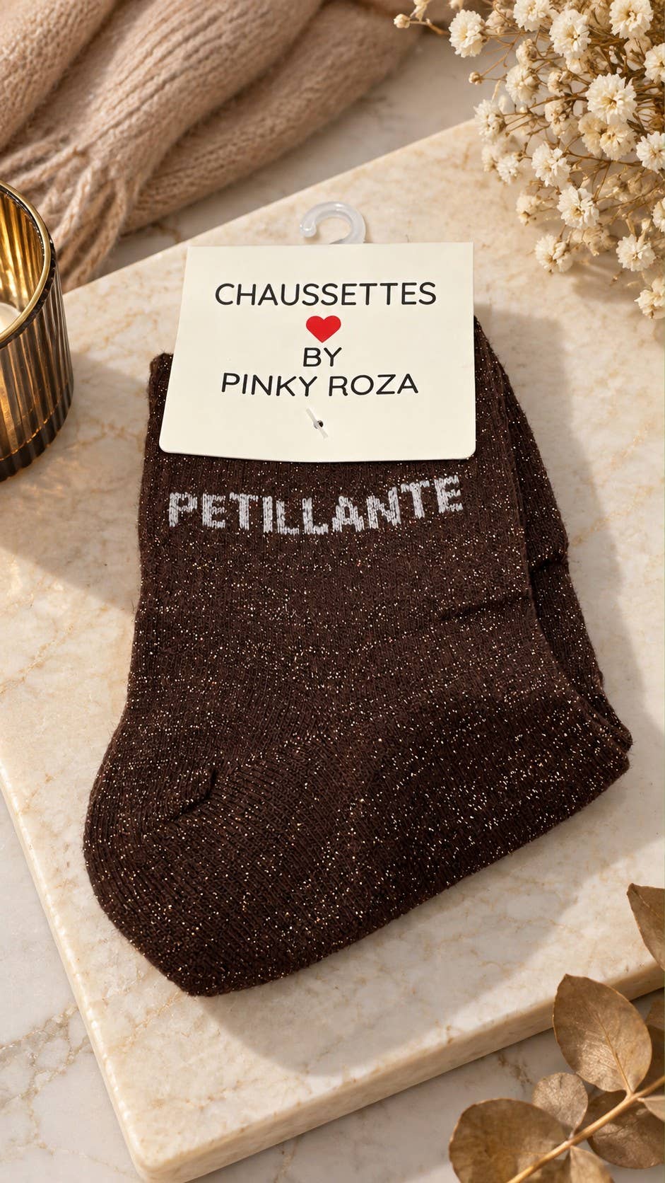 Chaussettes à paillettes « Pétillante » - marron
