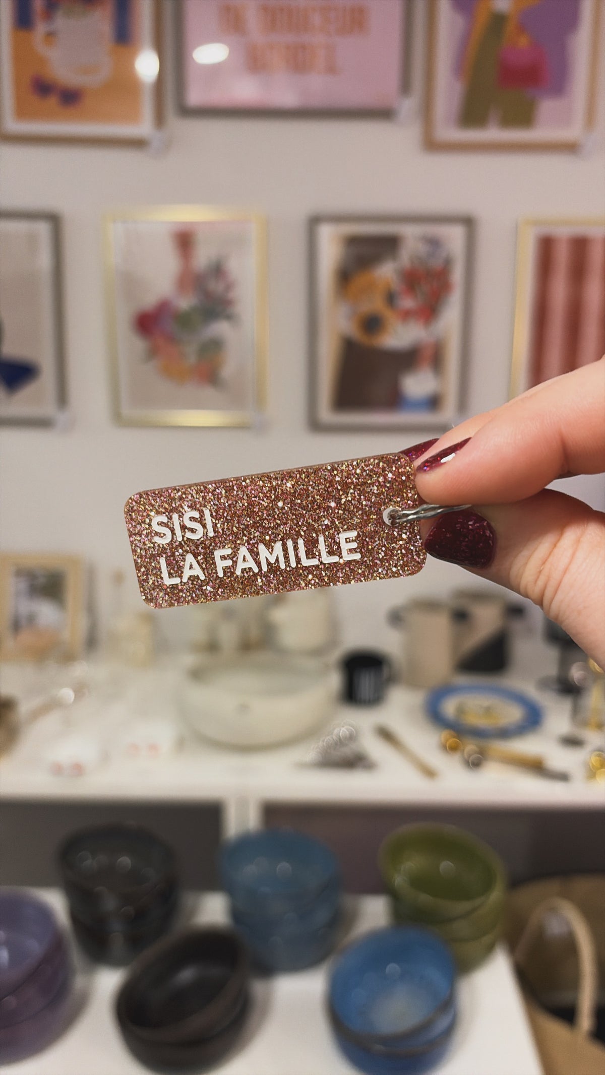 Porte-clé paillette - différentes phrases disponibles