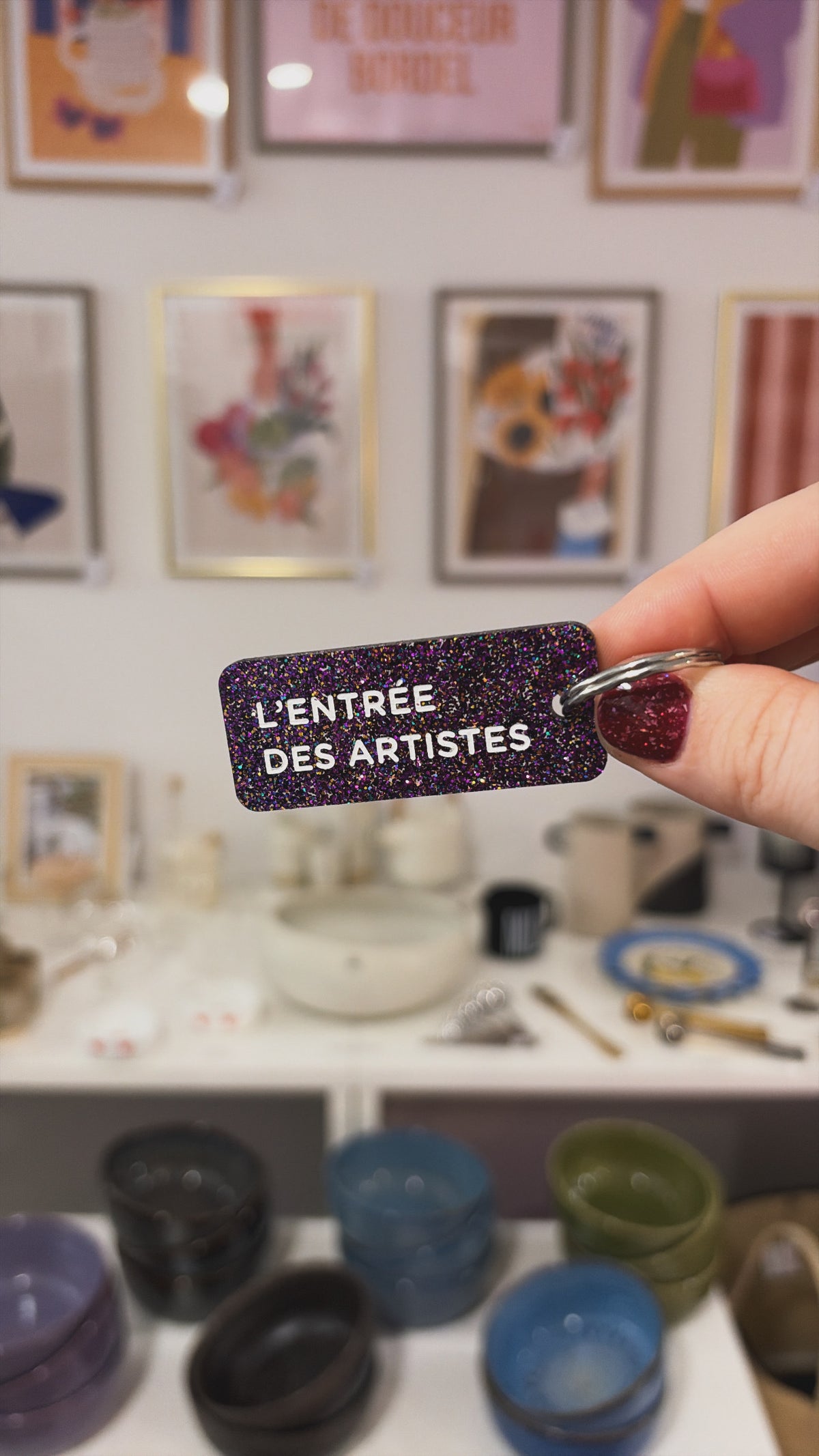 Porte-clé paillette - différentes phrases disponibles