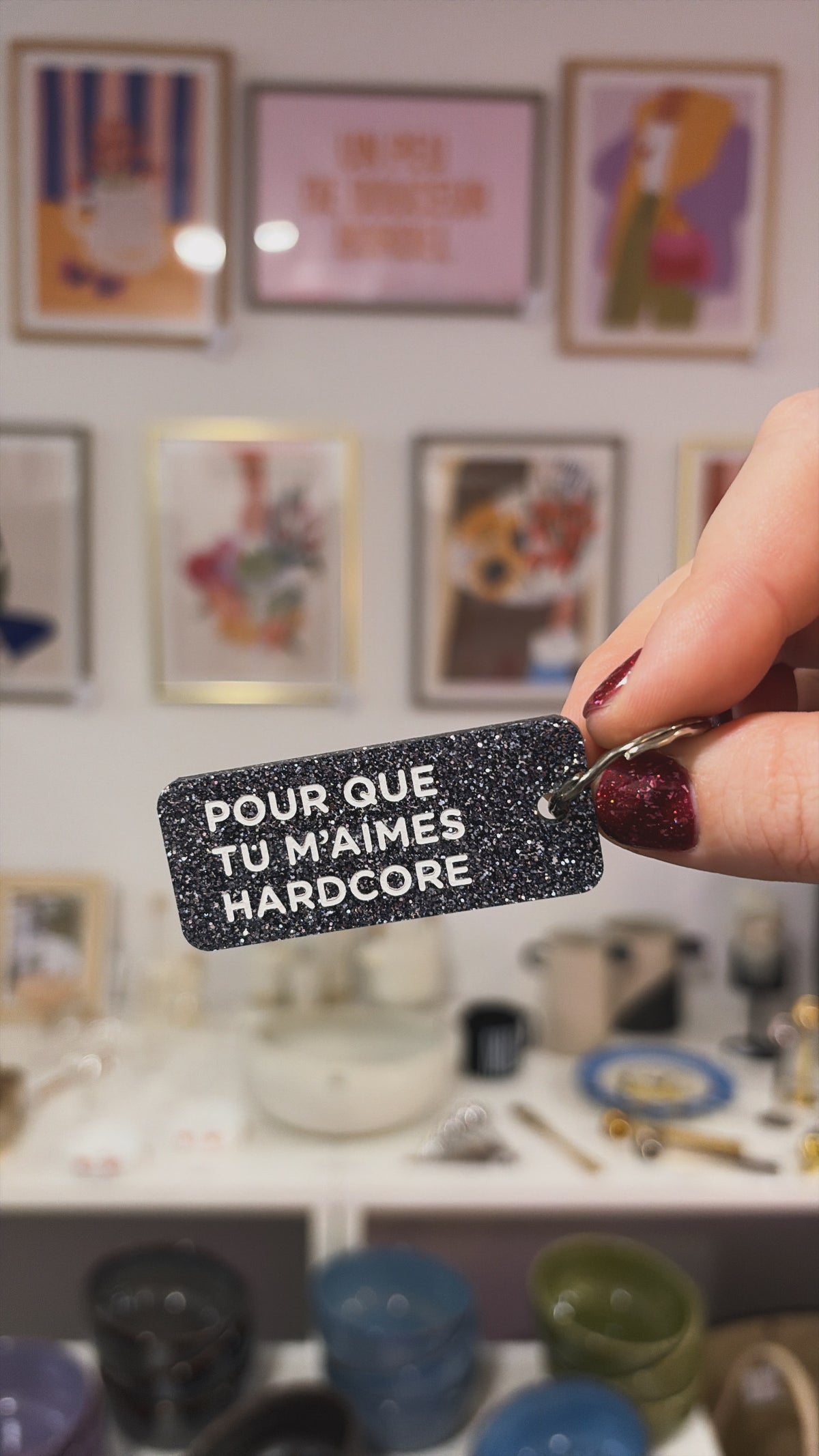 Porte-clé paillette - différentes phrases disponibles