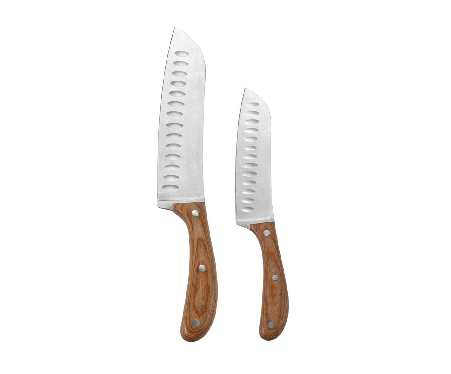 Set de 2 couteaux Santoku en acier inoxydable et manche en acacia
