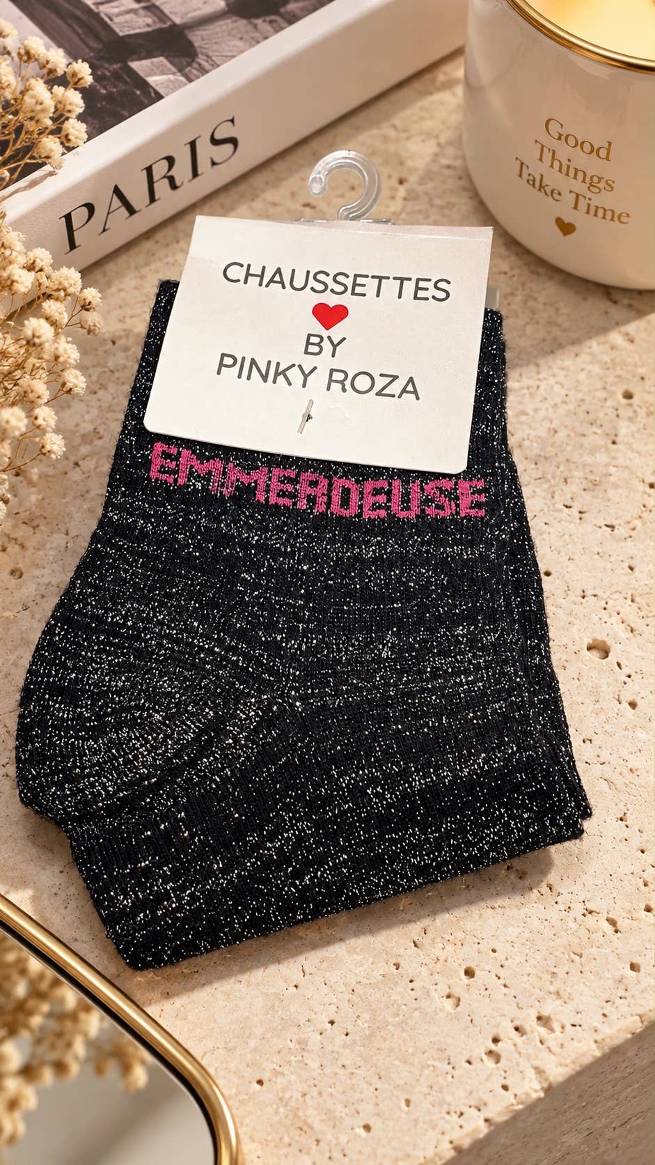 Chaussettes à paillettes « Emmerdeuse » - noir