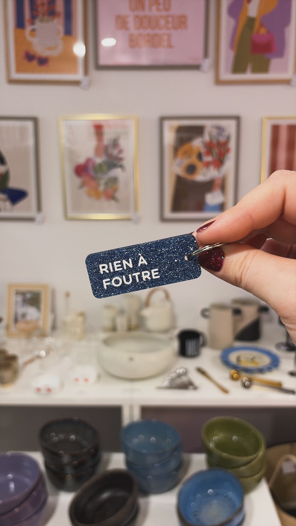 Porte-clé paillette - différentes phrases disponibles