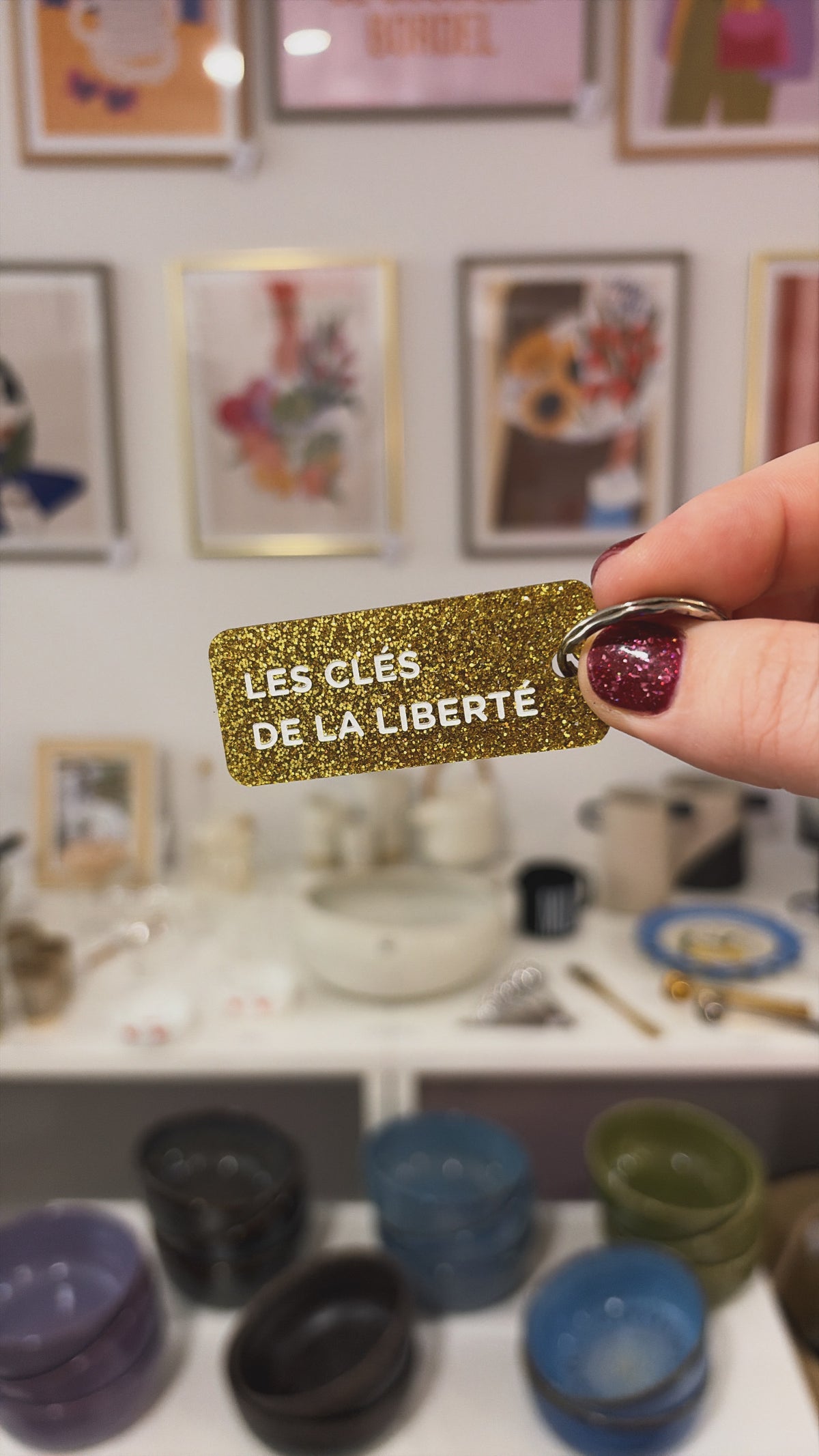 Porte-clé paillette - différentes phrases disponibles