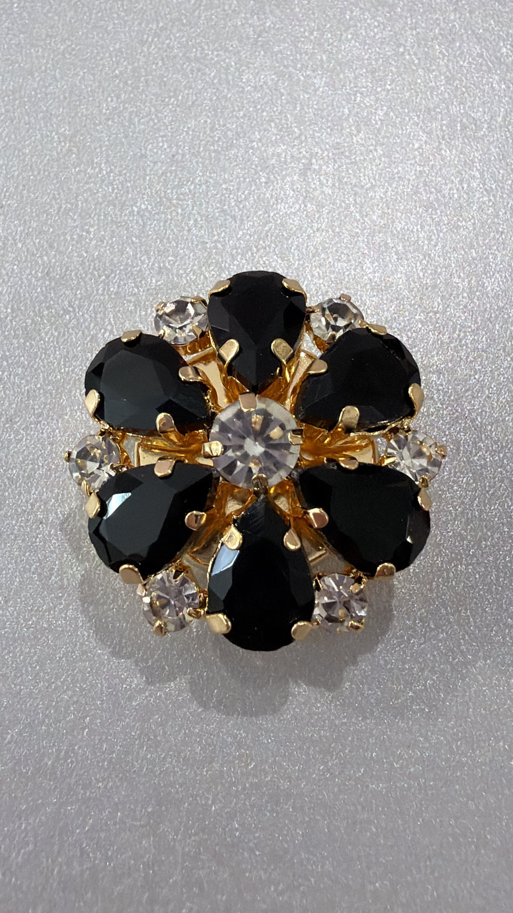 Maja - Bijou de bouton - Floral noir & cristal