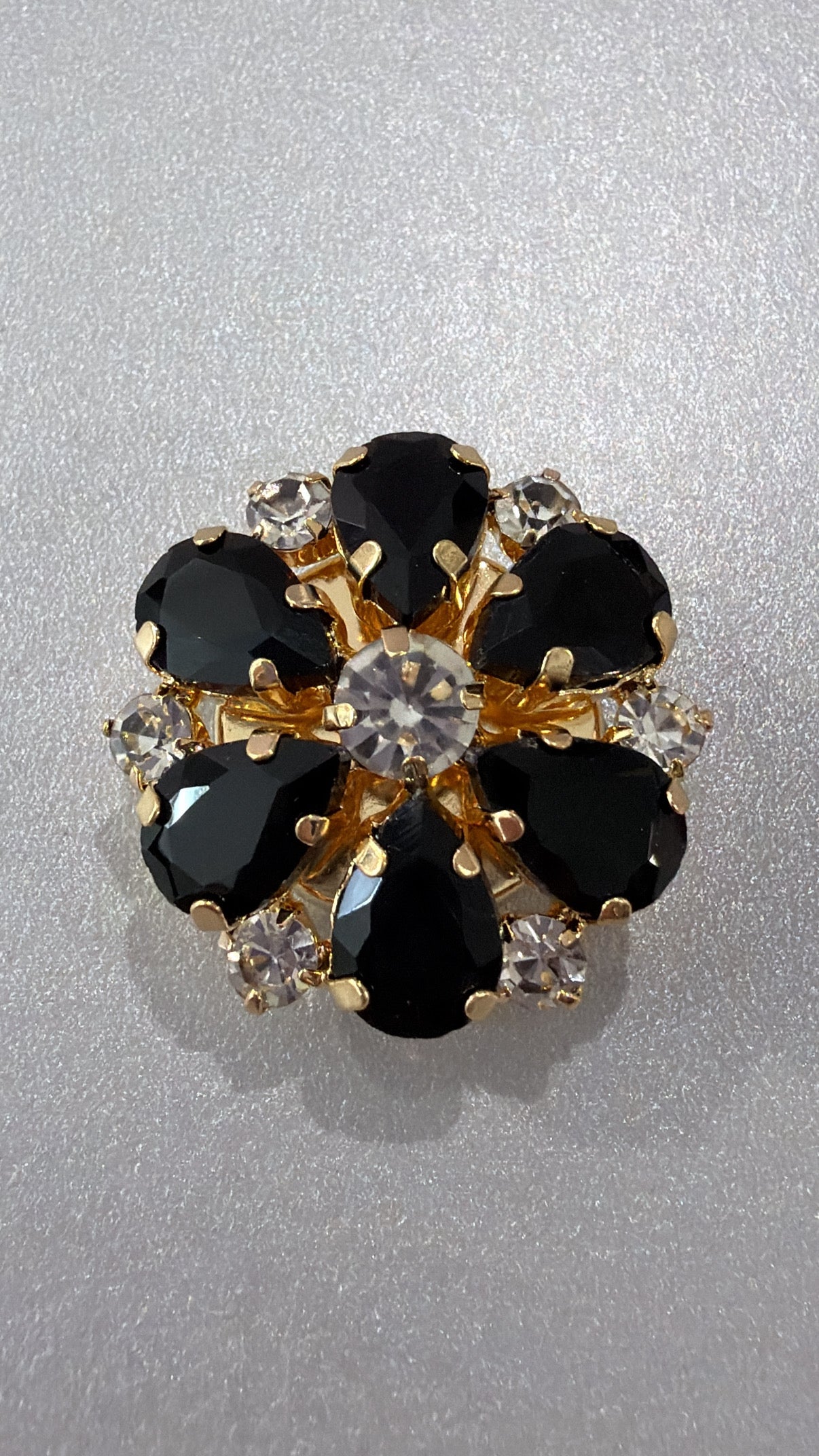 Maja - Bijou de bouton - Floral noir & cristal