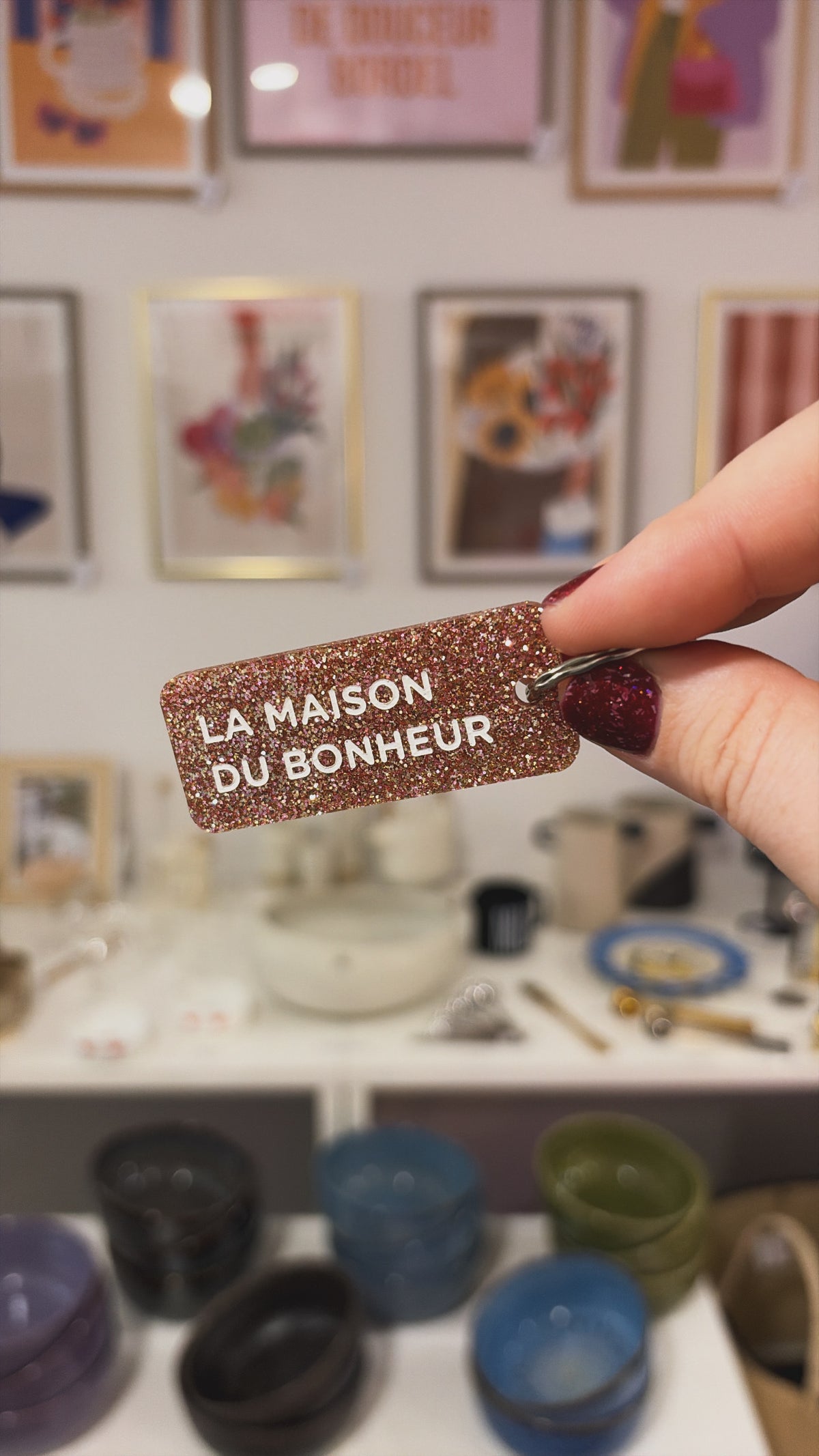 Porte-clé paillette - différentes phrases disponibles