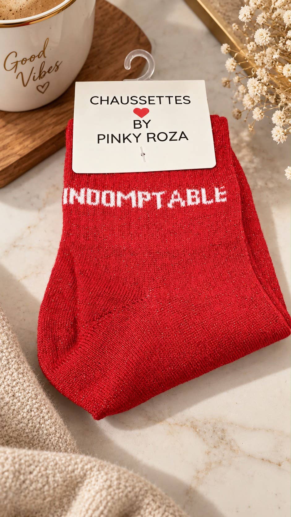 Chaussettes à paillettes « Indomptable » - rouge