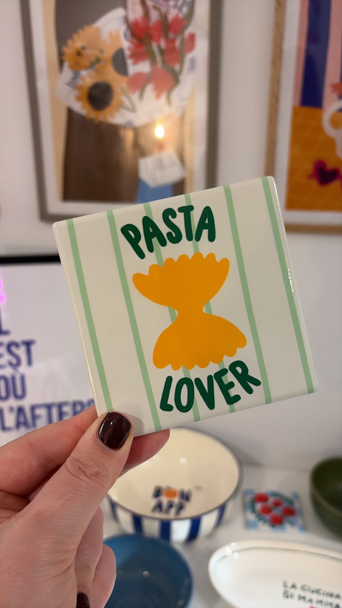 Carreau décoratif à poser - Dessous de verre « Pasta lover »