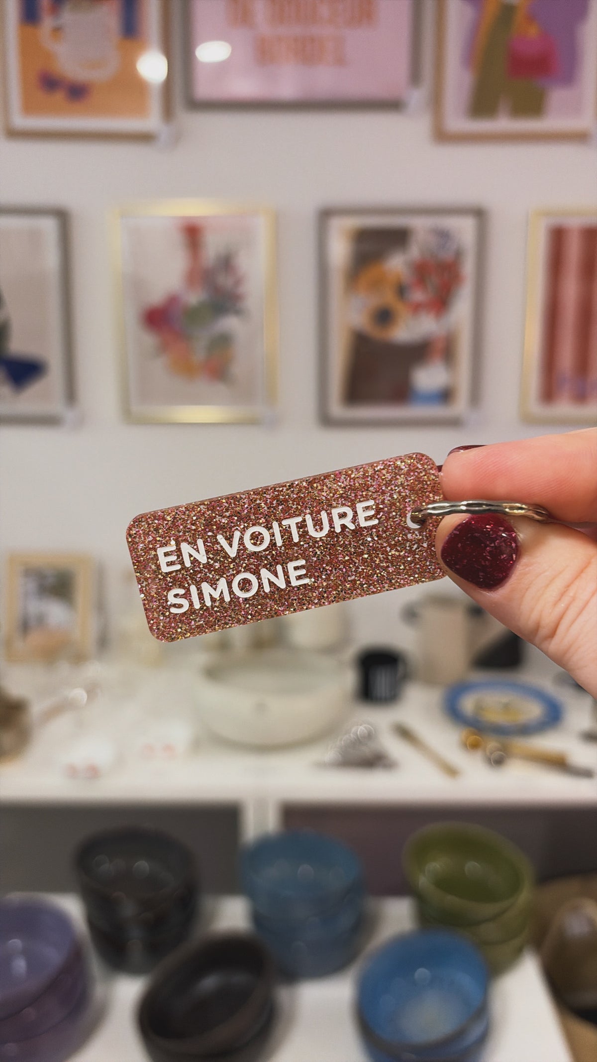 Porte-clé paillette - différentes phrases disponibles