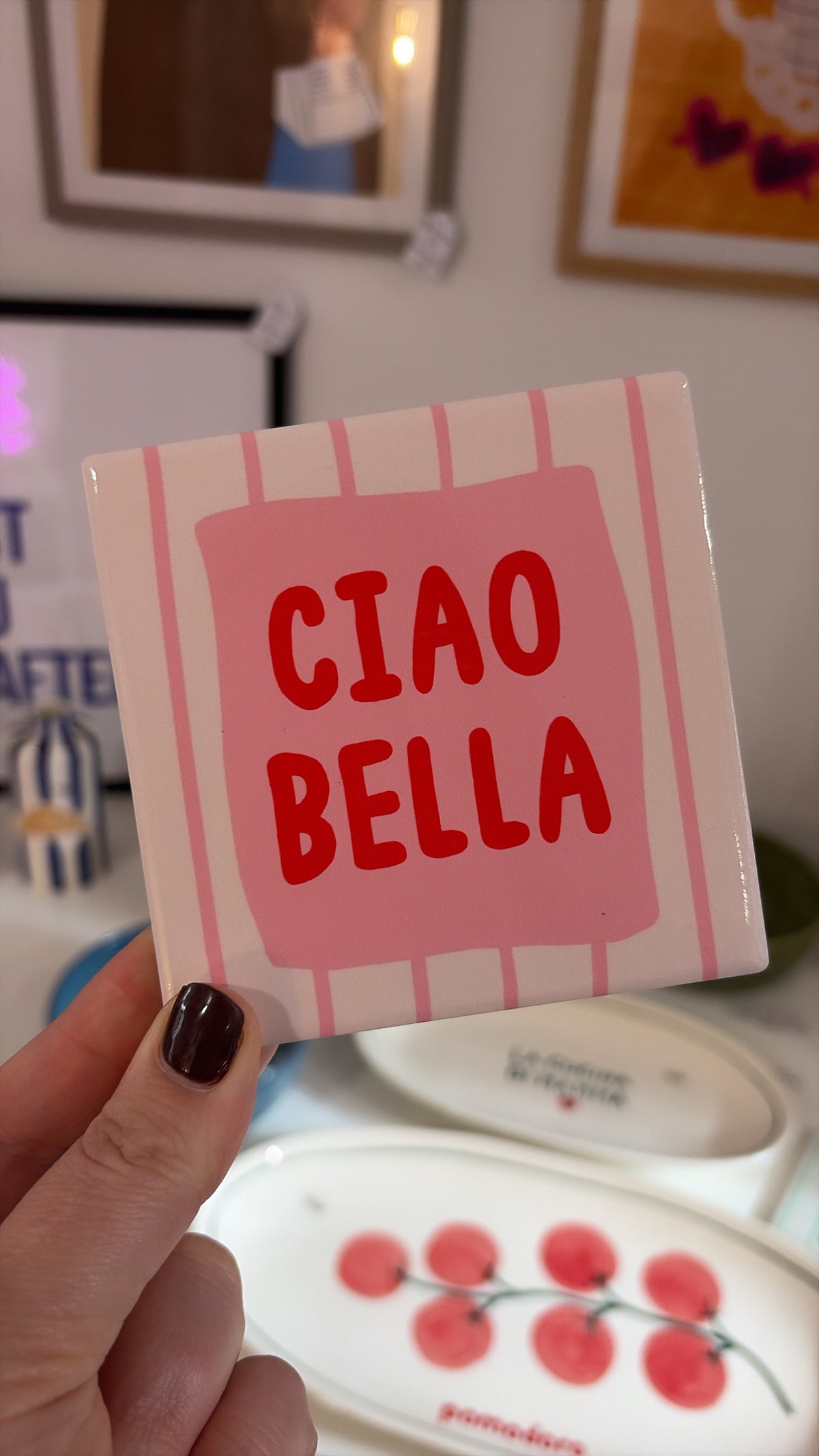 Carreau décoratif à poser - Dessous de verre « Ciao Bella »