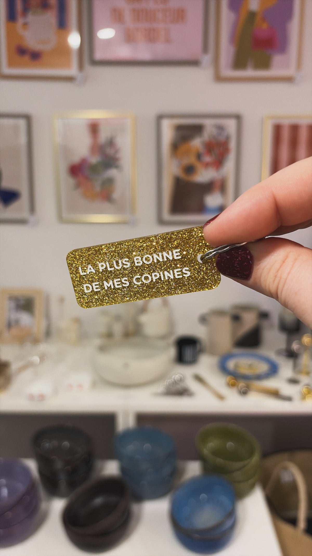 Porte-clé paillette - différentes phrases disponibles