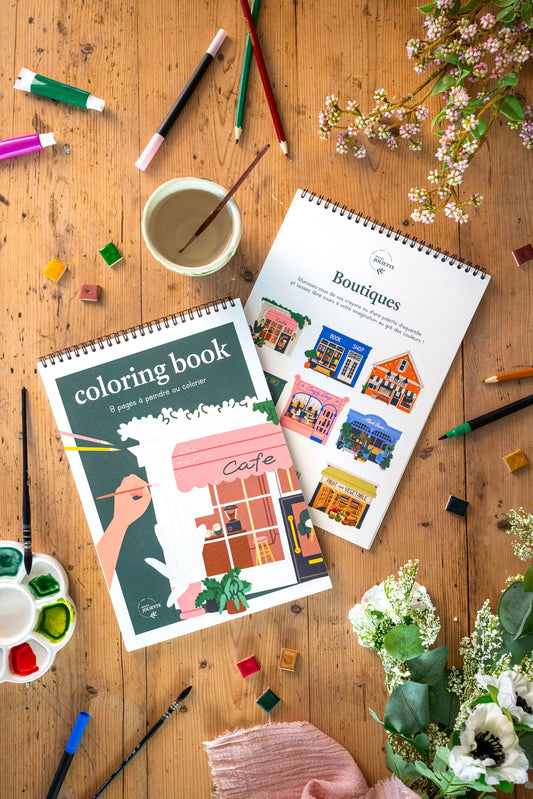 Carnet de coloriage ou de peinture « Boutiques » - A4