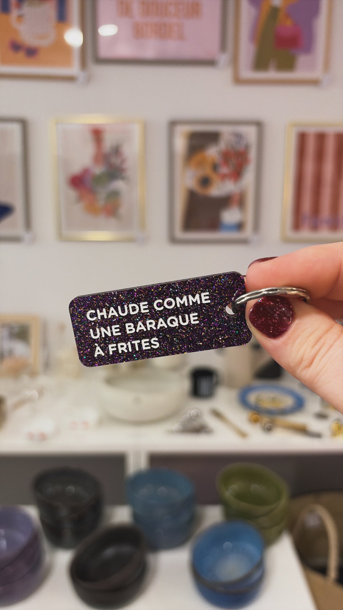 Porte-clé paillette - différentes phrases disponibles