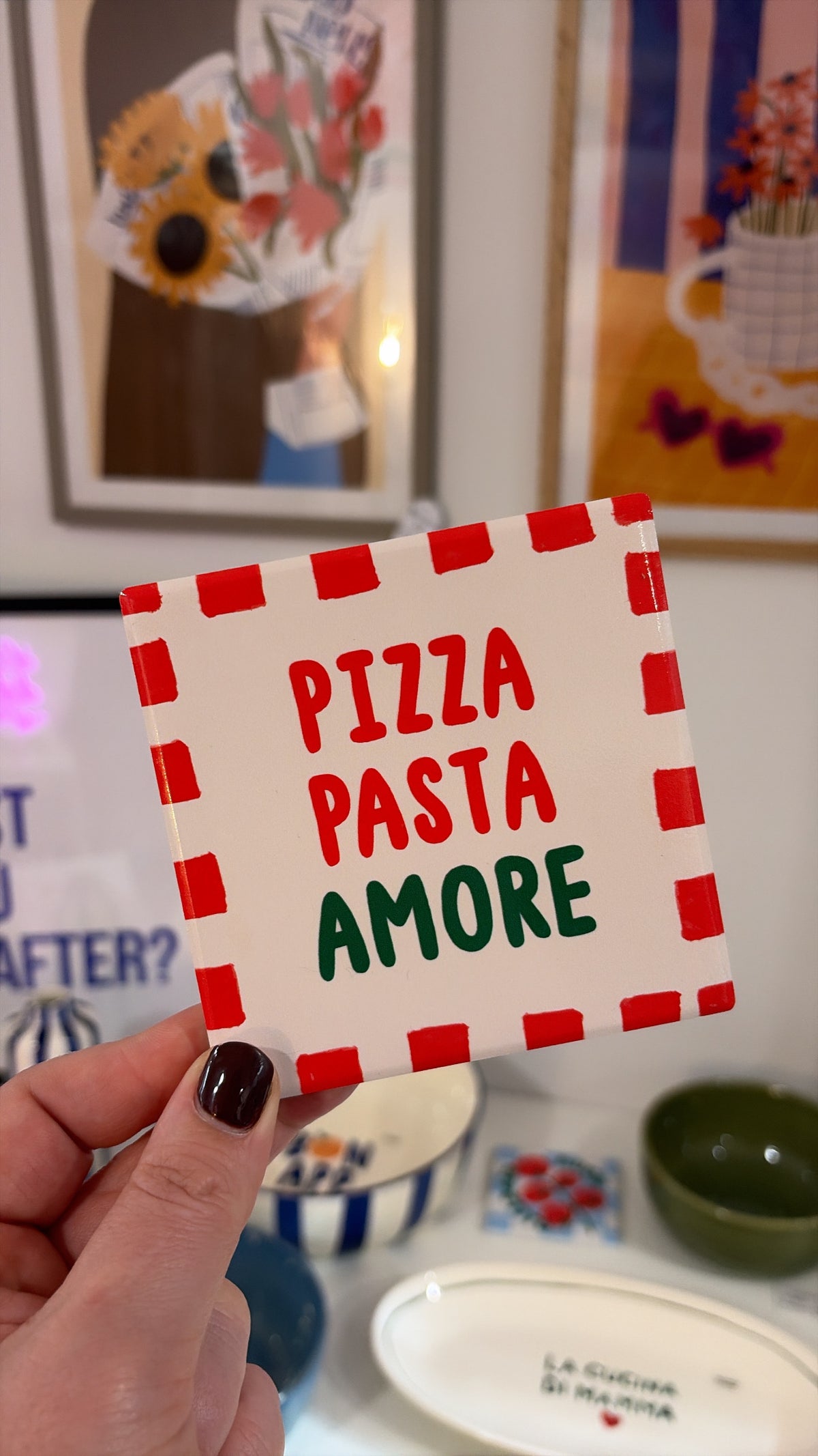 Carreau décoratif à poser - Dessous de verre « Pizza Pasta Amore »