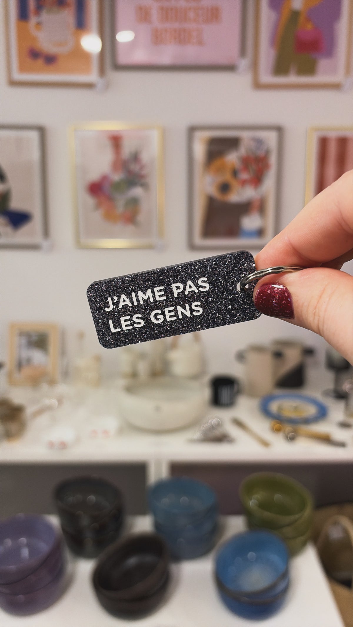 Porte-clé paillette - différentes phrases disponibles