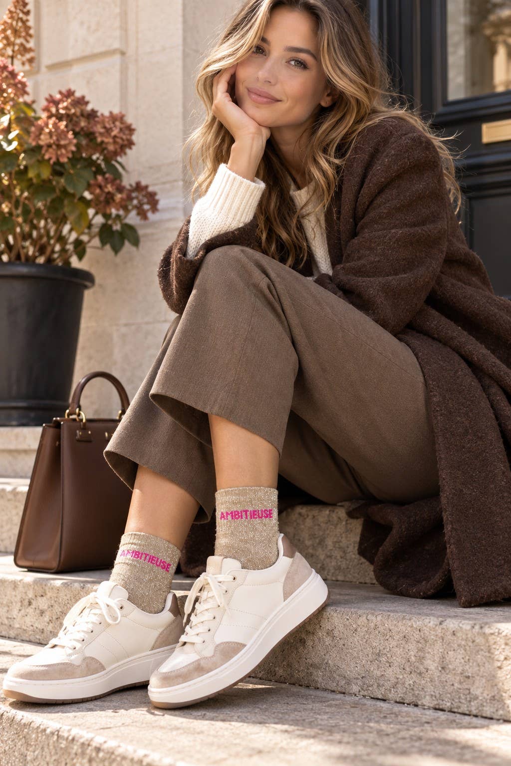 Chaussettes à paillettes « Ambitieuse » - Taupe
