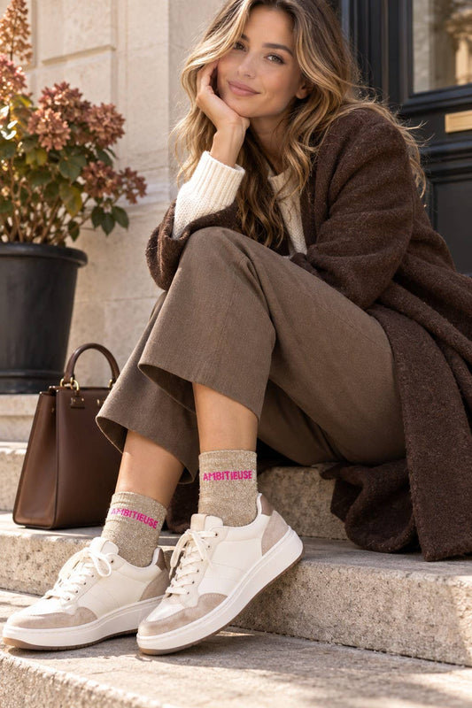 Chaussettes à paillettes « Ambitieuse » - Taupe