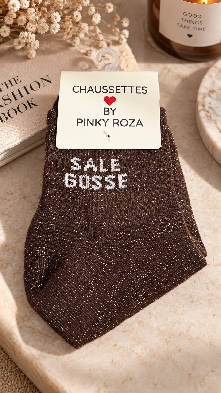 Chaussettes à paillettes « Sale gosse » - marron