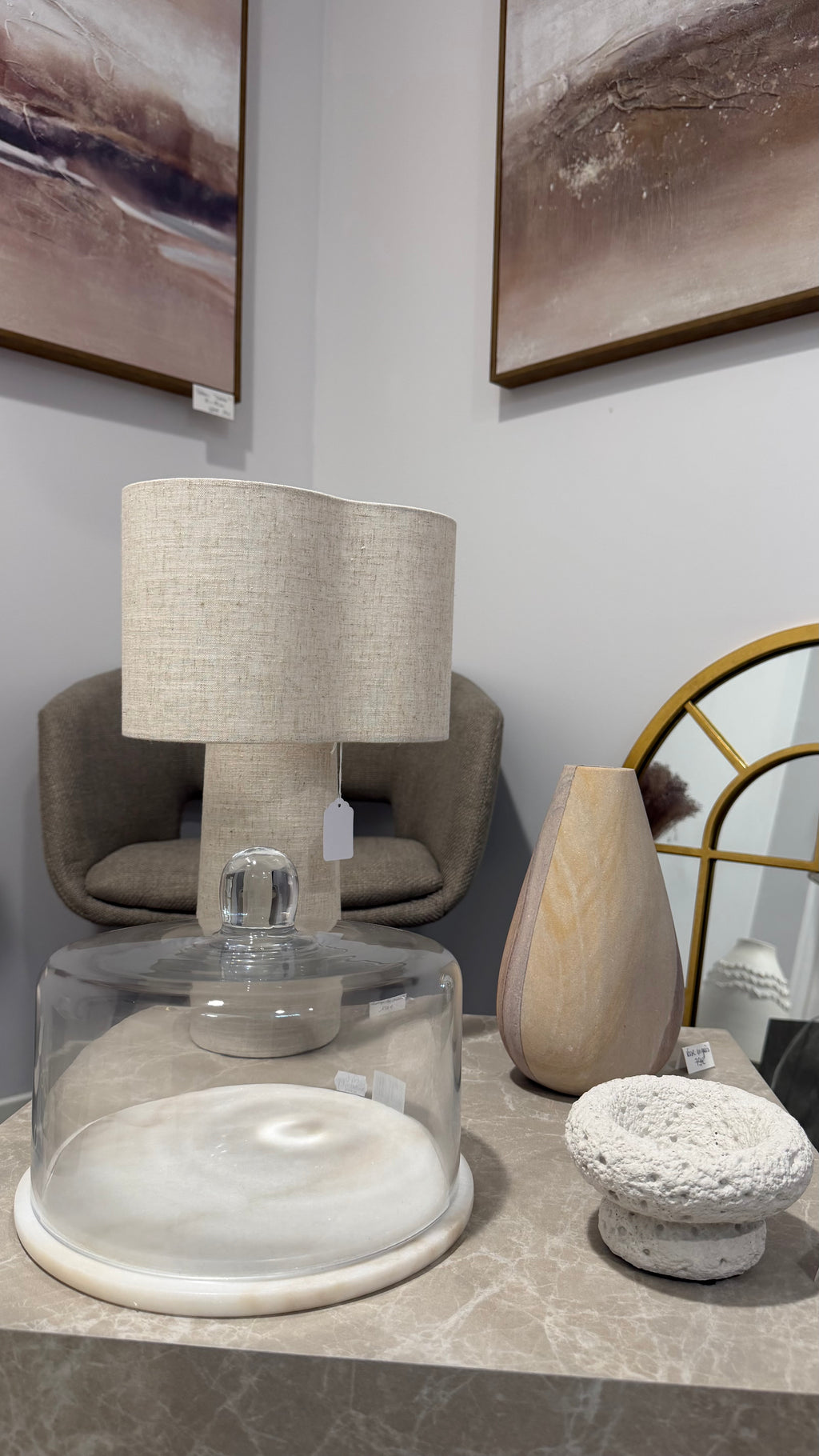 Cloche de service en marbre et verre