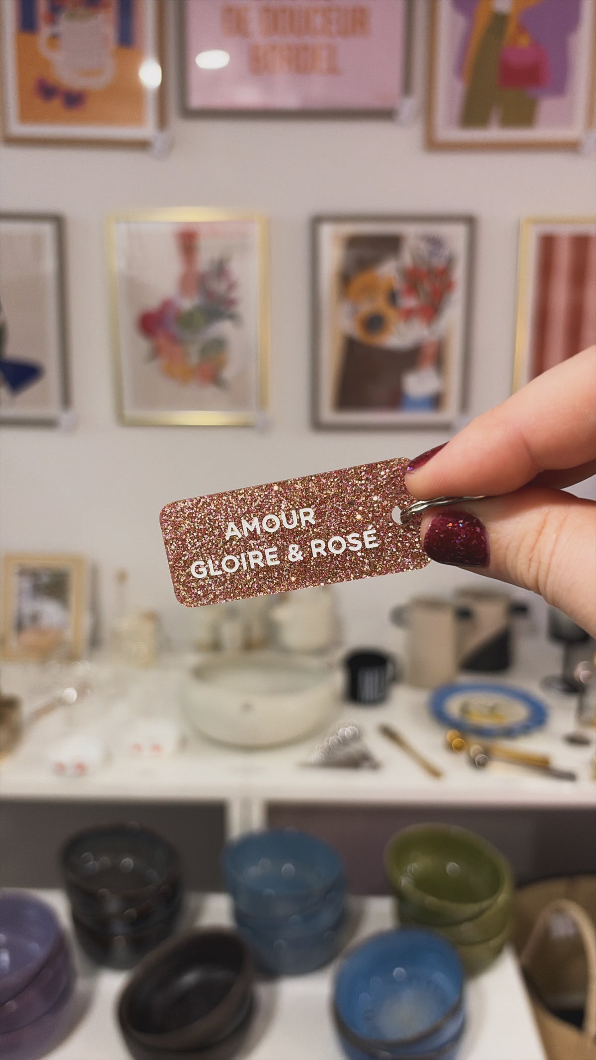 Porte-clé paillette - différentes phrases disponibles