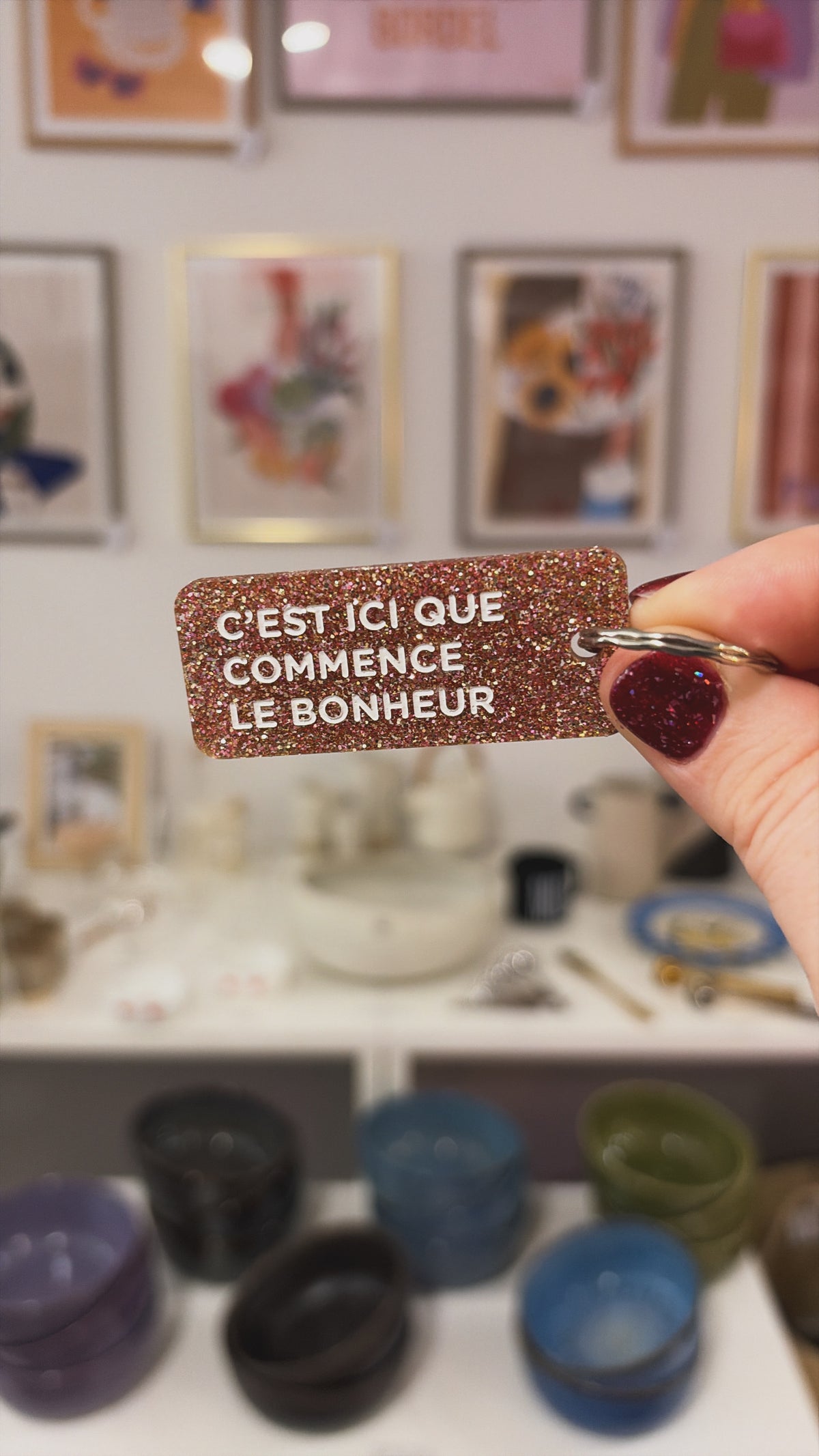 Porte-clé paillette - différentes phrases disponibles