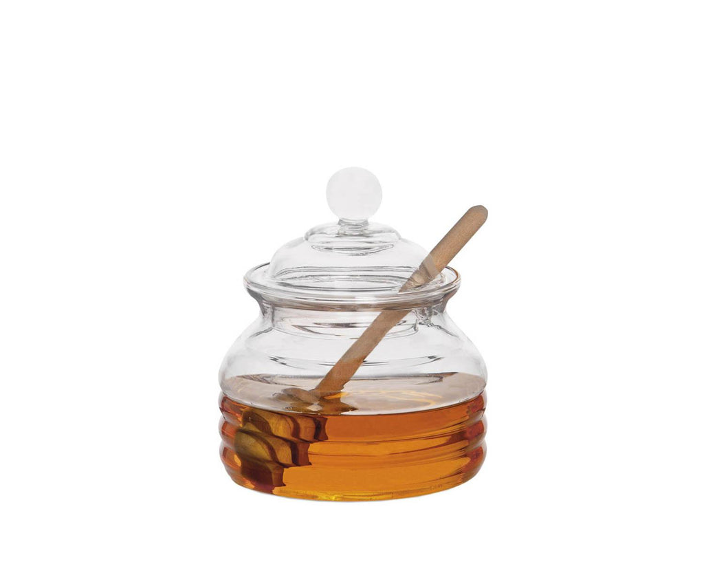 Pot à miel en verre avec cuillère en bois – 300 ml