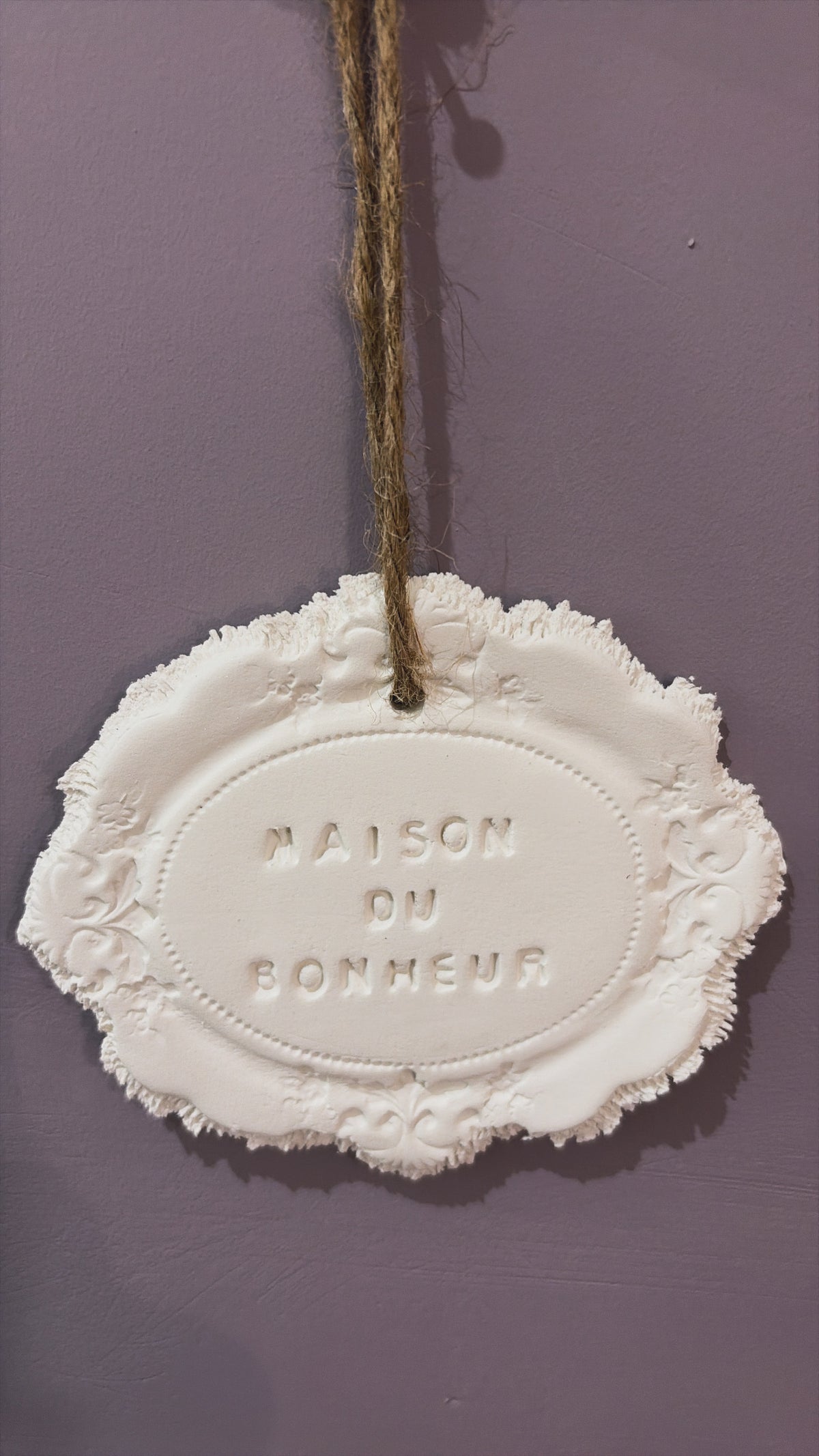 Plaque décorative « Maison du bonheur » - à suspendre ou à poser - argile