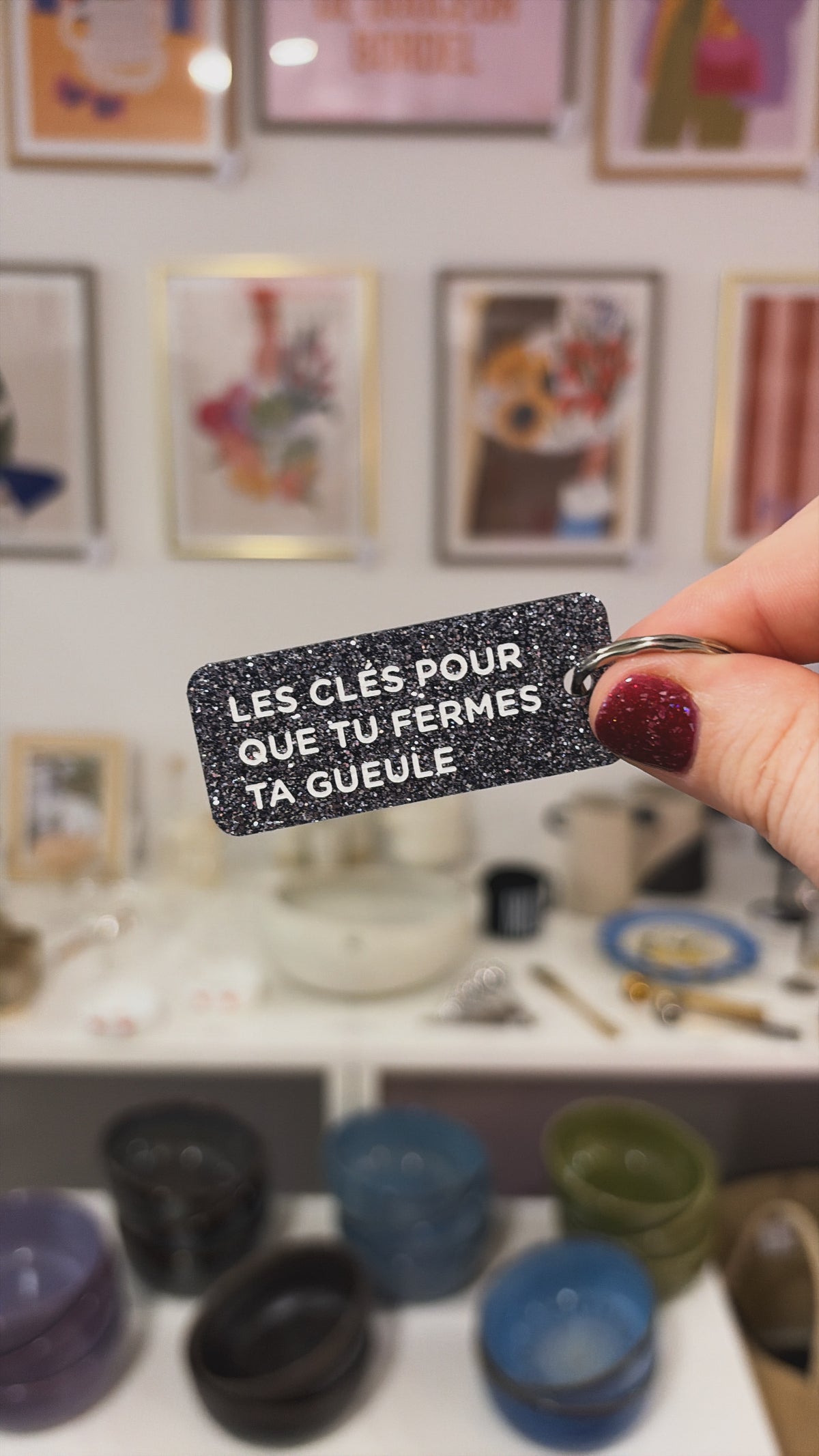 Porte-clé paillette - différentes phrases disponibles