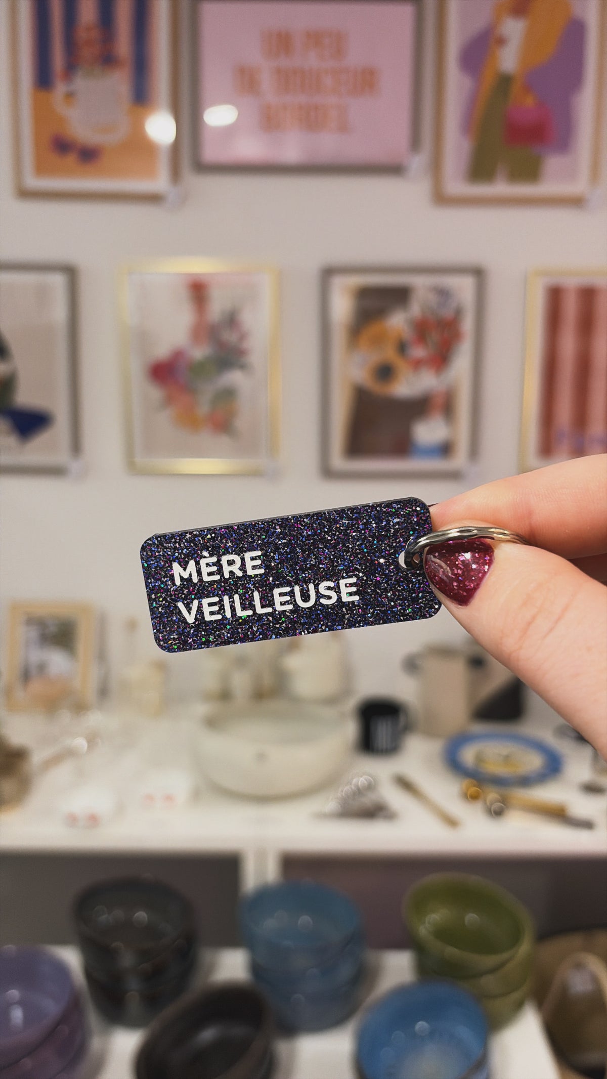 Porte-clé paillette - différentes phrases disponibles