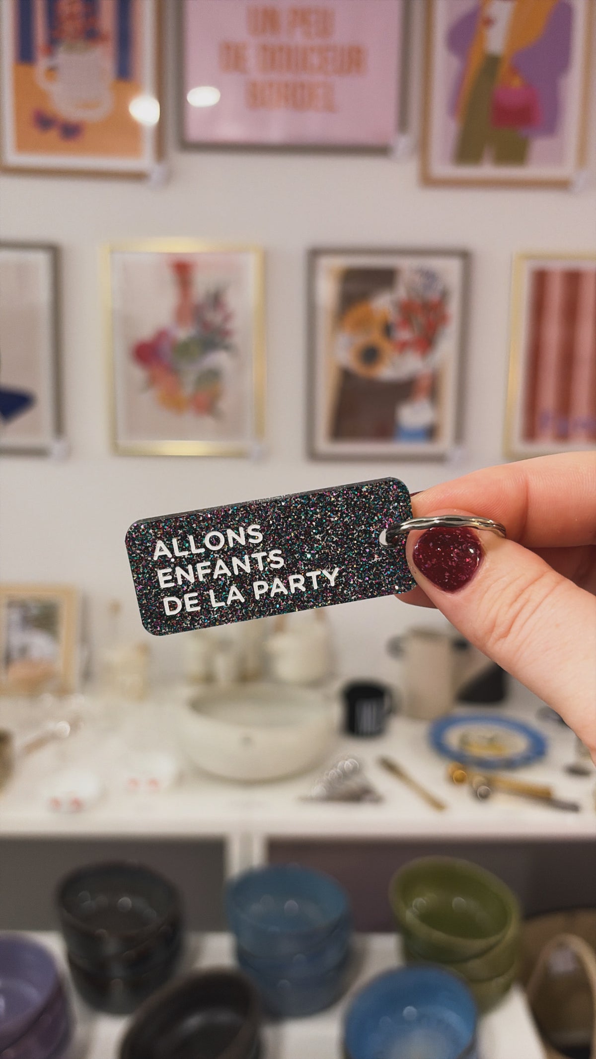Porte-clé paillette - différentes phrases disponibles