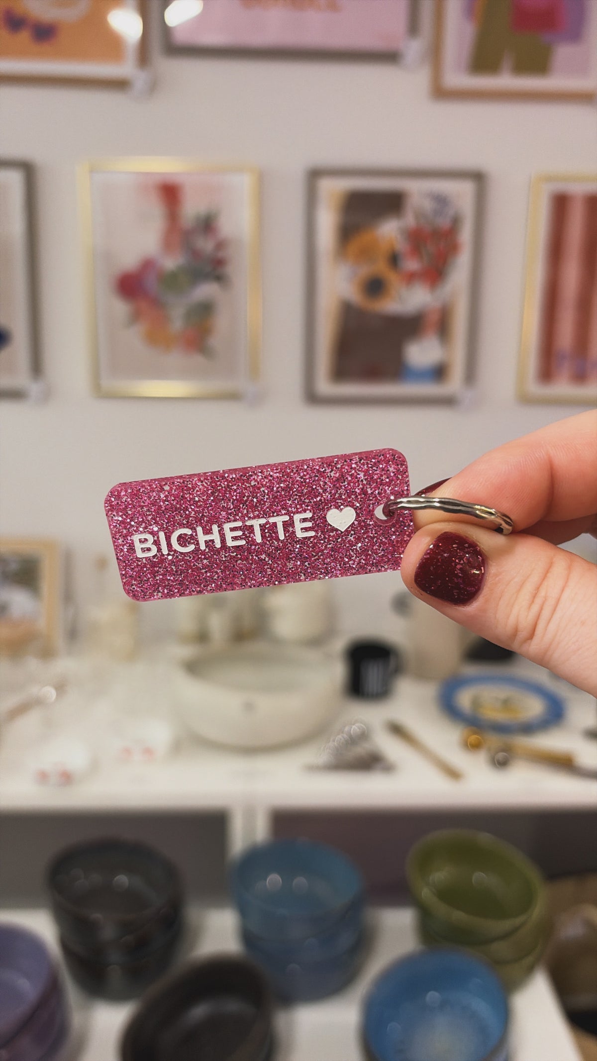 Porte-clé paillette - différentes phrases disponibles