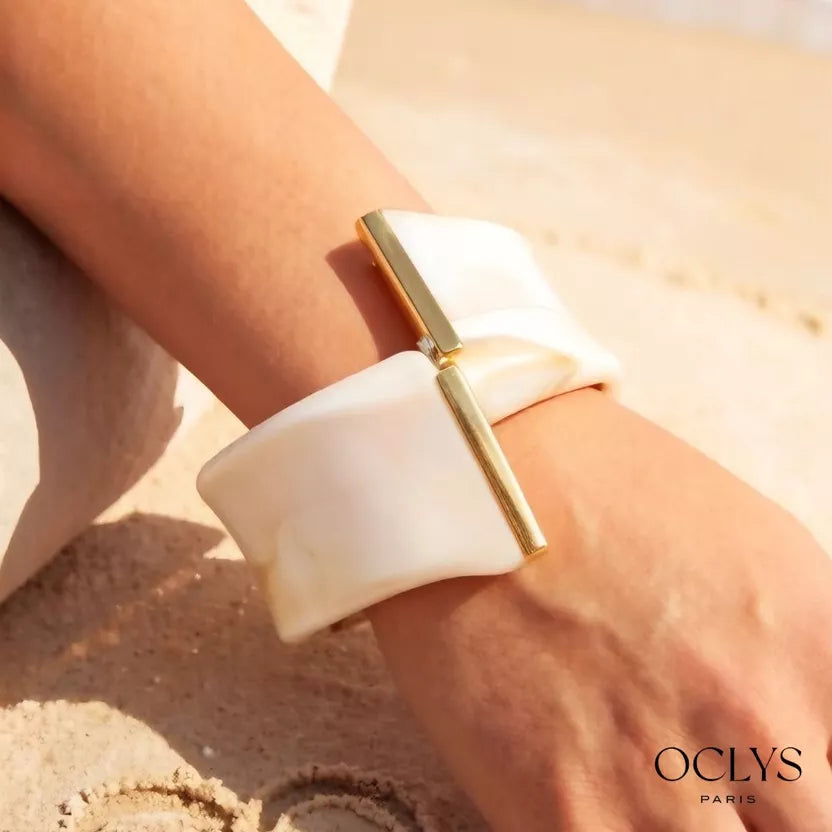 Bracelet jonc ouvert « Karo » - marbre beige