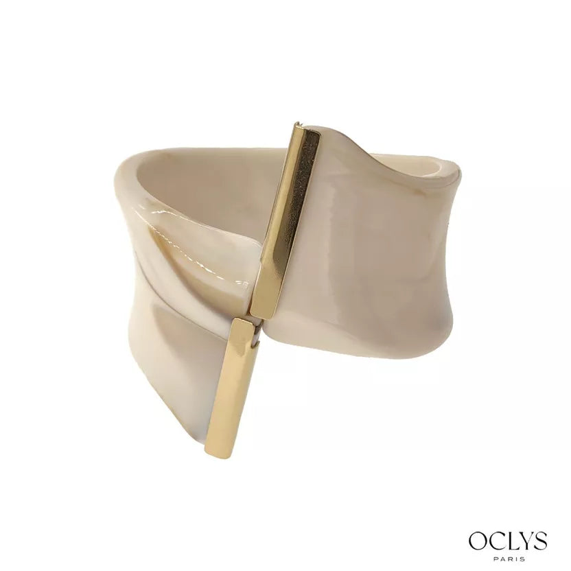 Bracelet jonc ouvert « Karo » - marbre beige