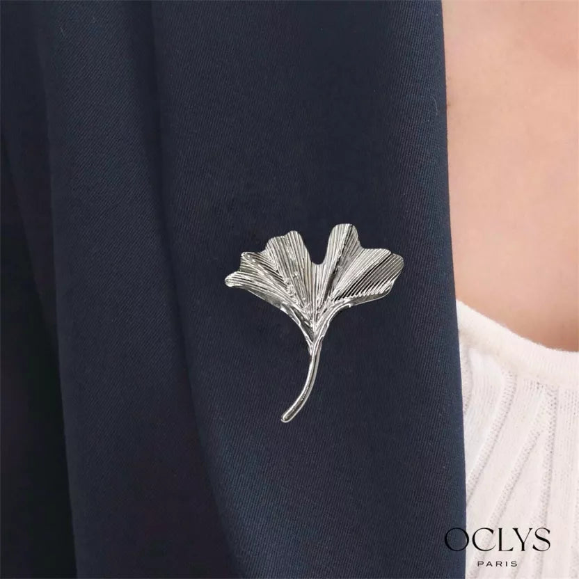 Broche ginko « Saki » - argentée