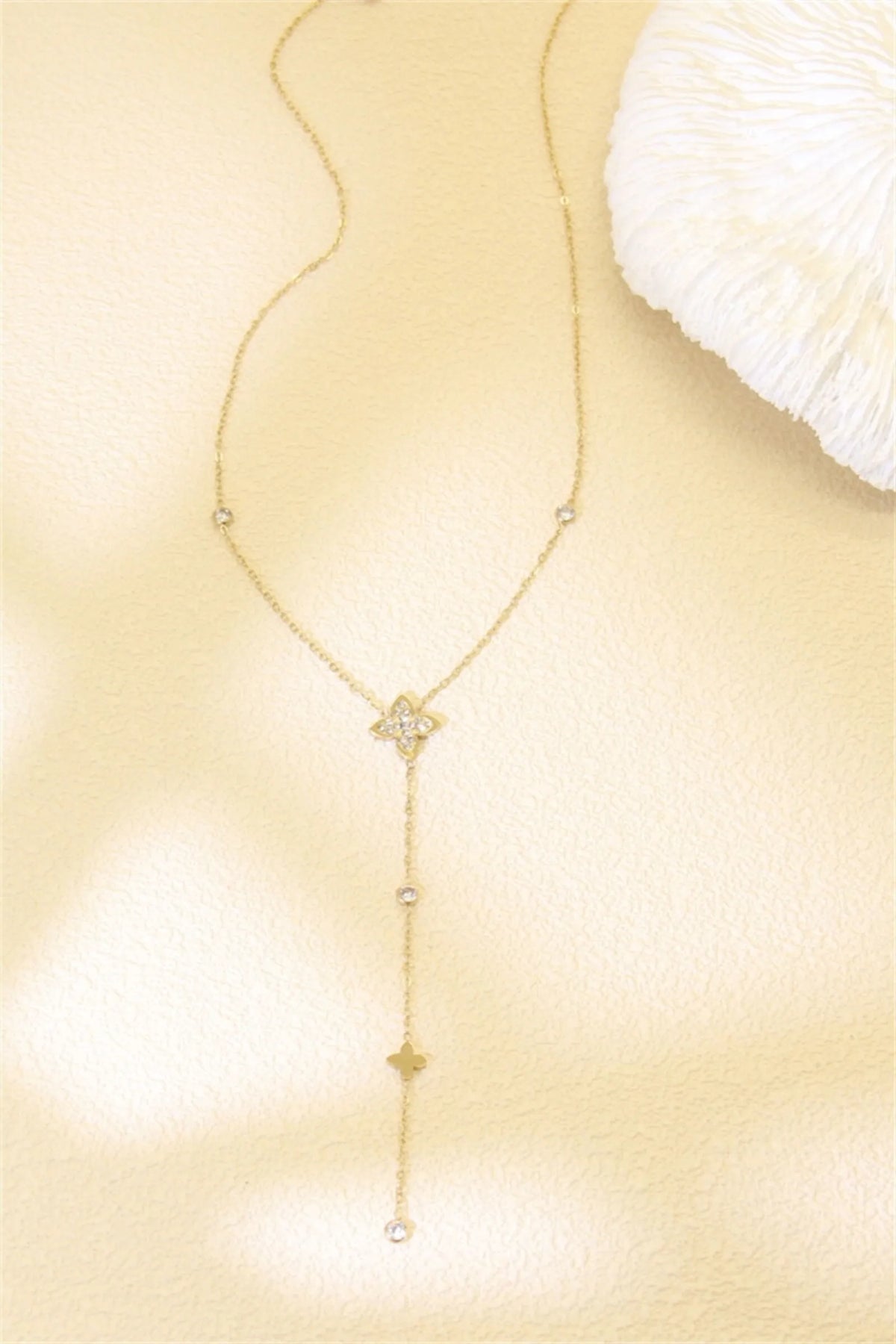 Collier Y « Chic floral » - doré