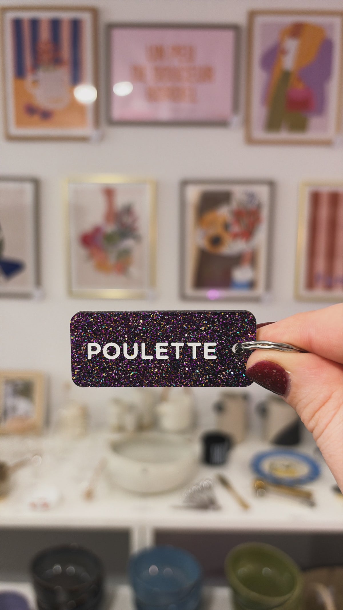 Porte-clé paillette - différentes phrases disponibles