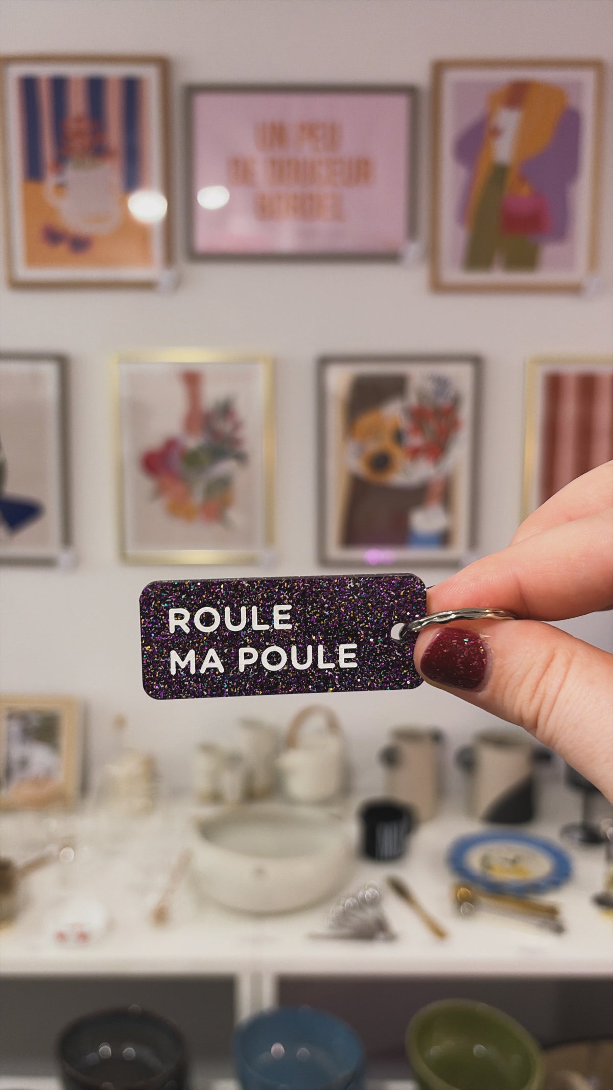 Porte-clé paillette - différentes phrases disponibles
