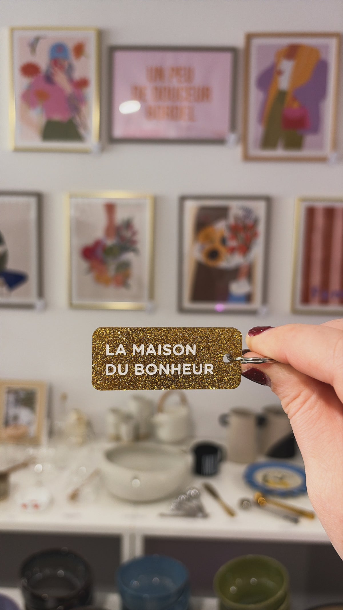 Porte-clé paillette - différentes phrases disponibles