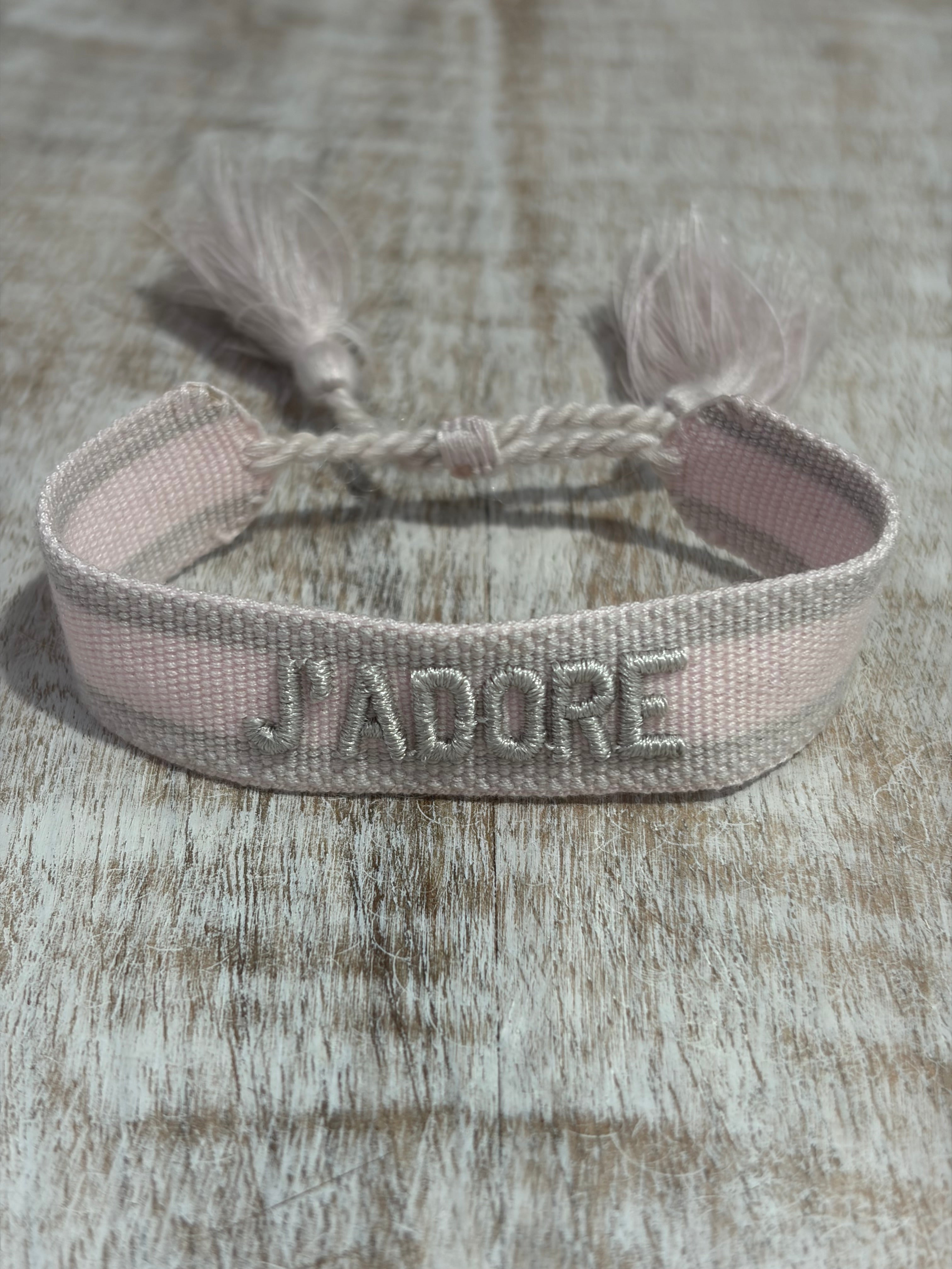 Bracelet « J’ADORE » (rose - réglable)