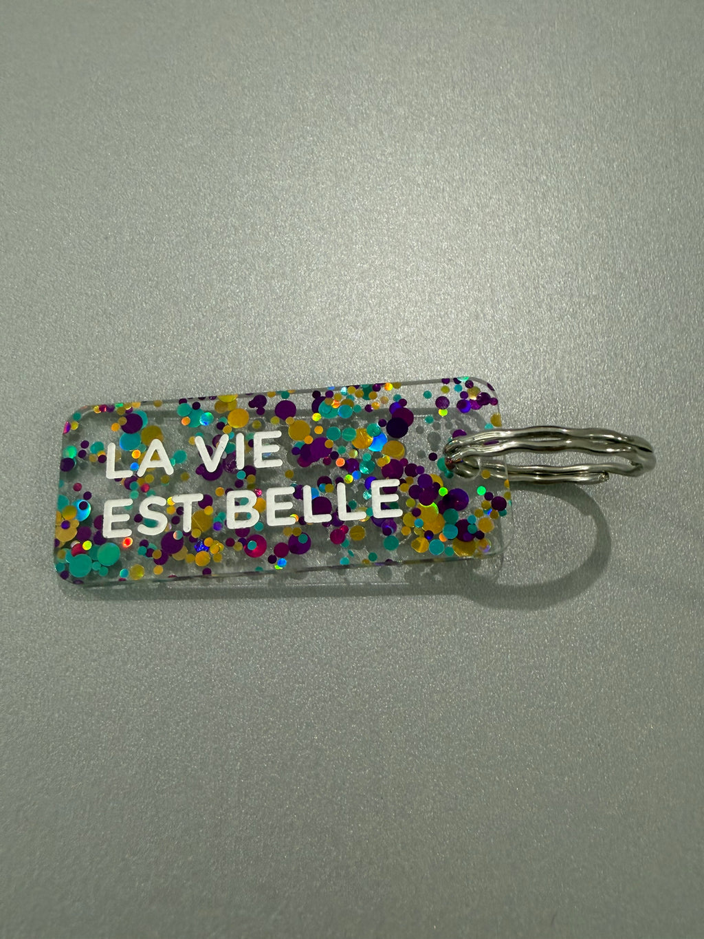 Porte-clé paillette - différentes phrases disponibles