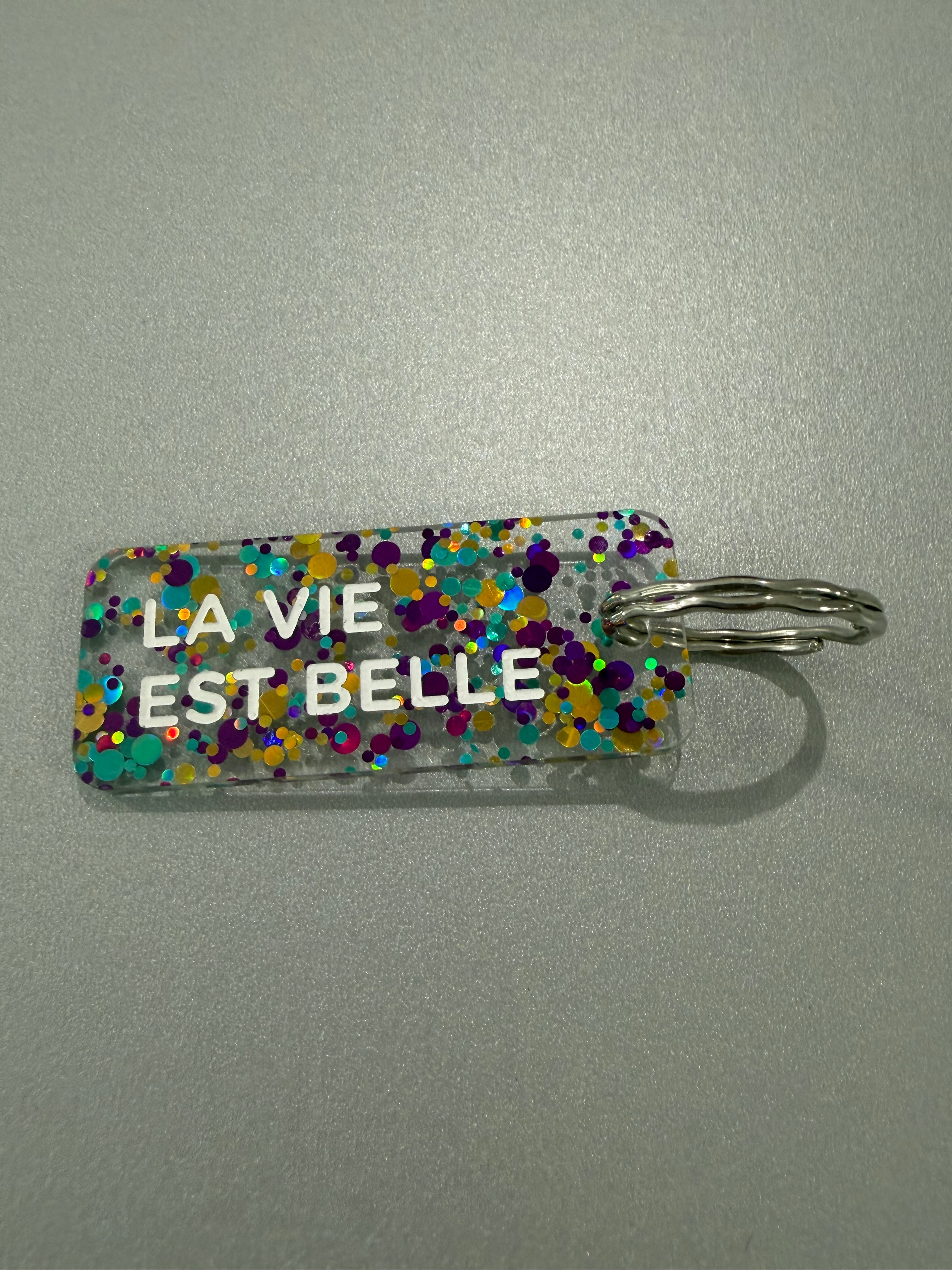 Porte-clé paillette - différentes phrases disponibles