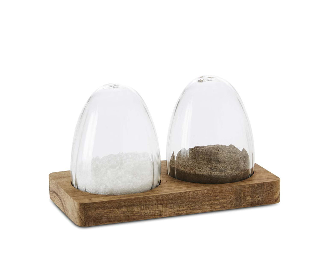 Ensemble pour sel et poivre avec plateau en bois