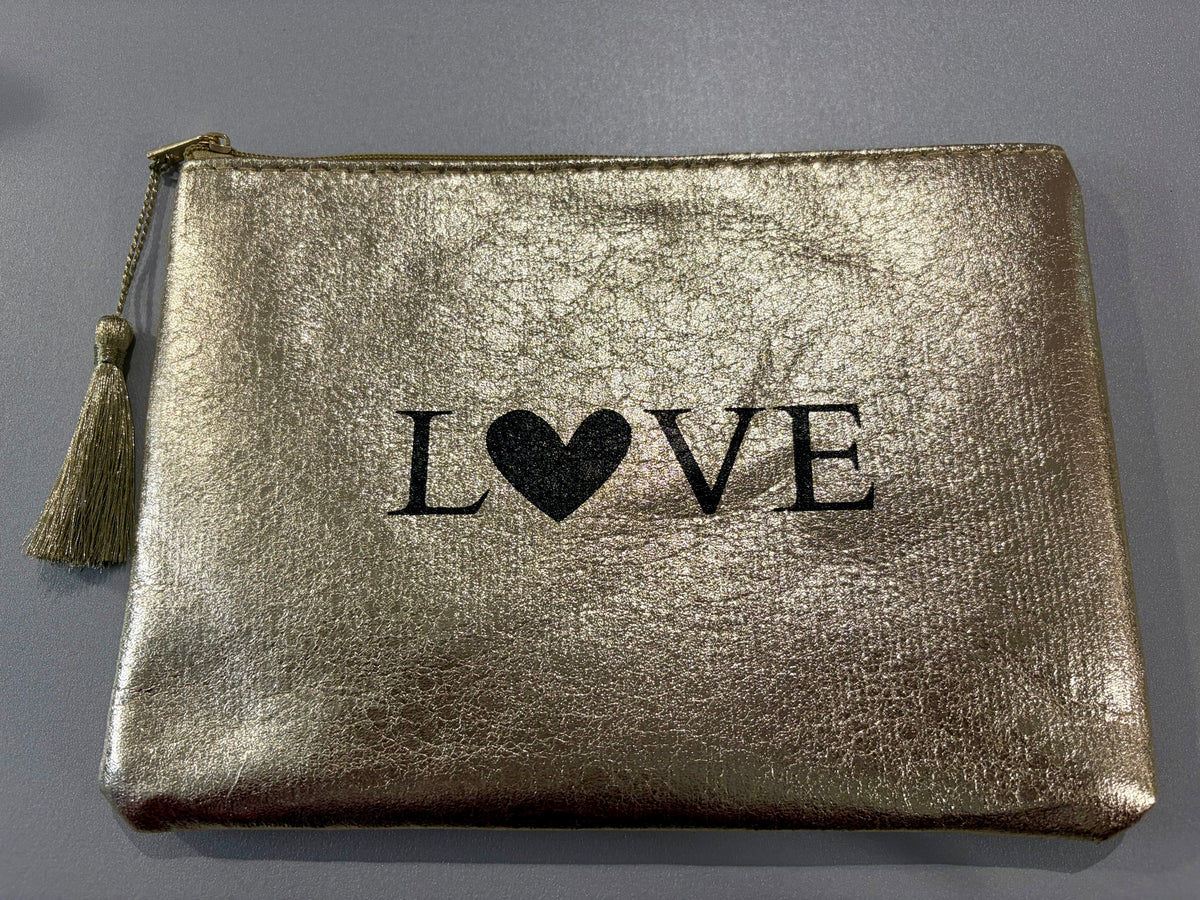 Pochette « Love » effet métallisé - Or ou Argent