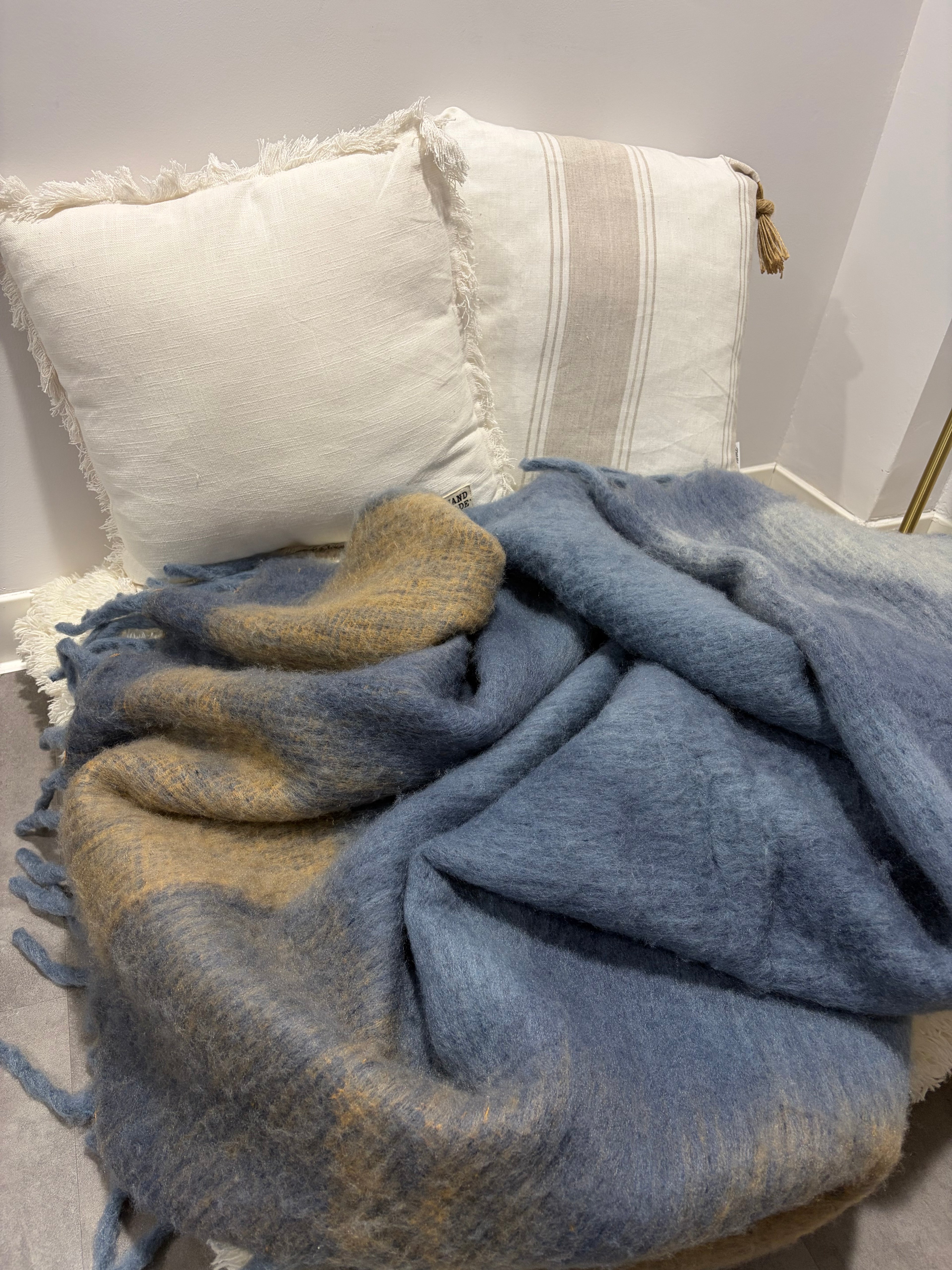 Plaid très doux - Bleu et camel