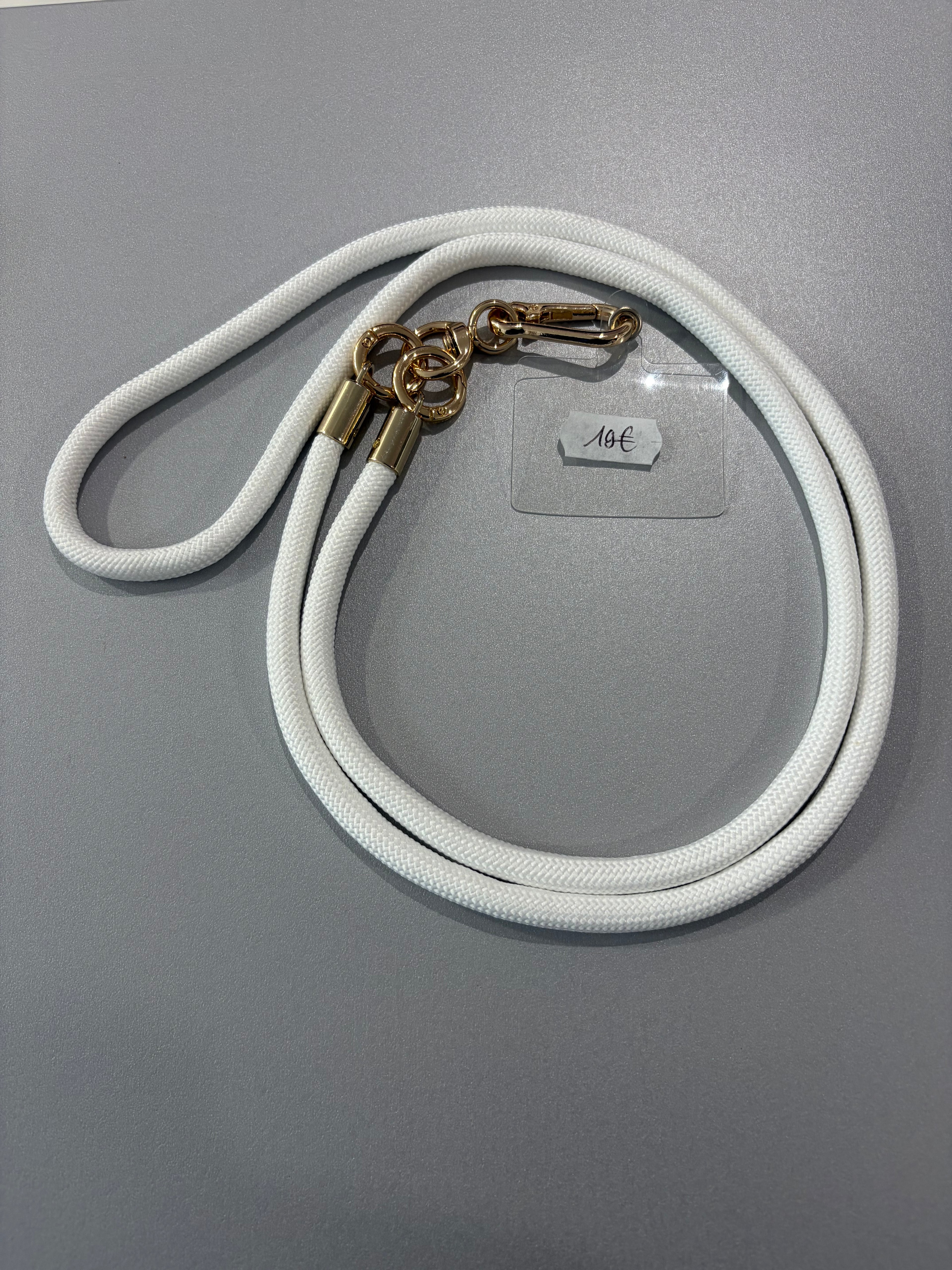 Chaîne de téléphone (longue)- blanc et doré